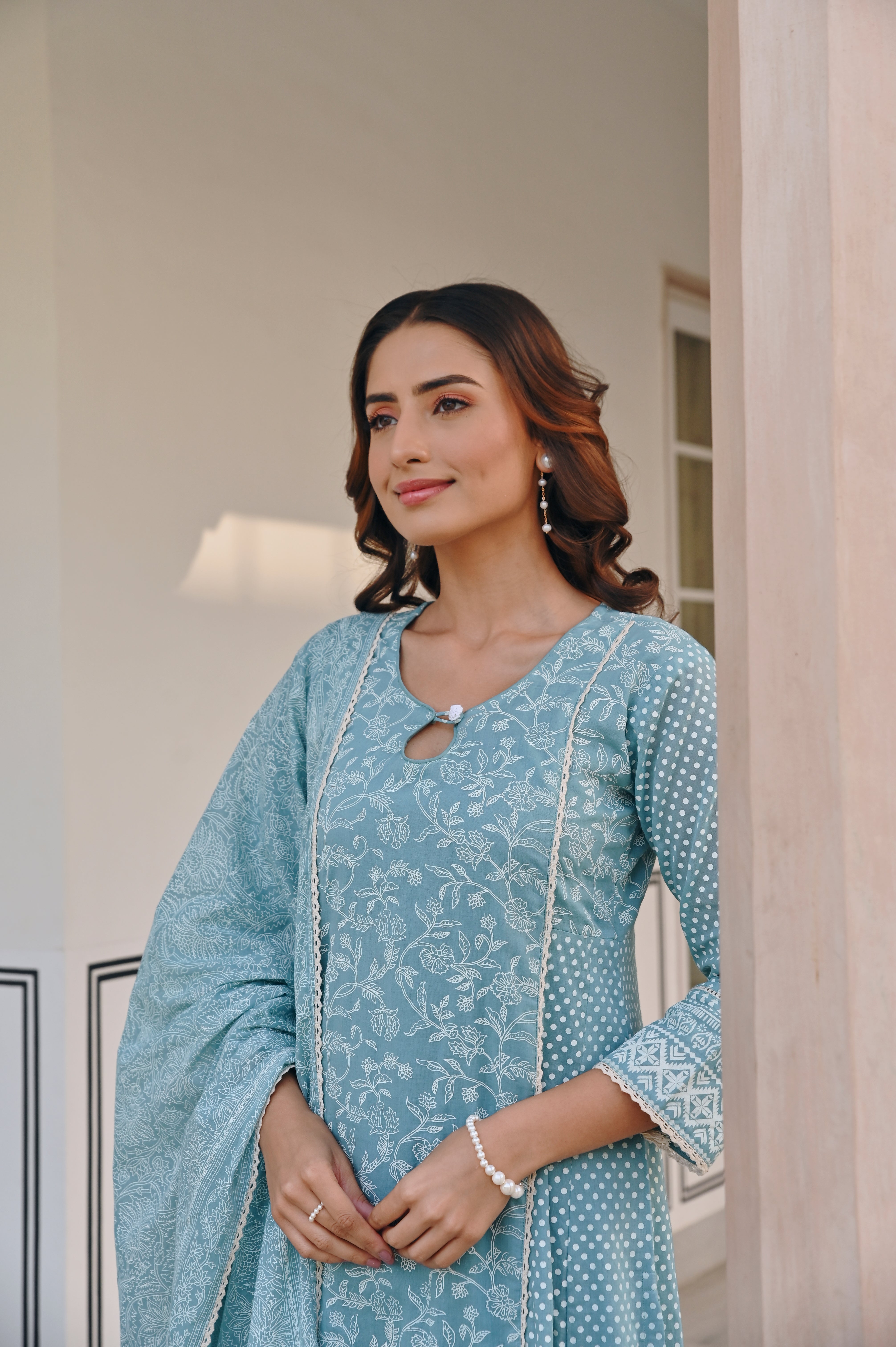 BLUE A-LINE KURTA SET