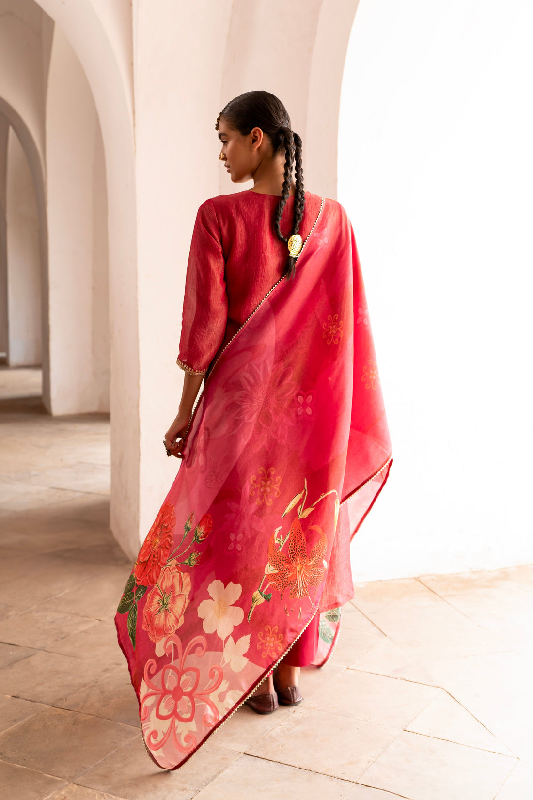 PURE PINK CRUSHED TISSUE KURTA SET