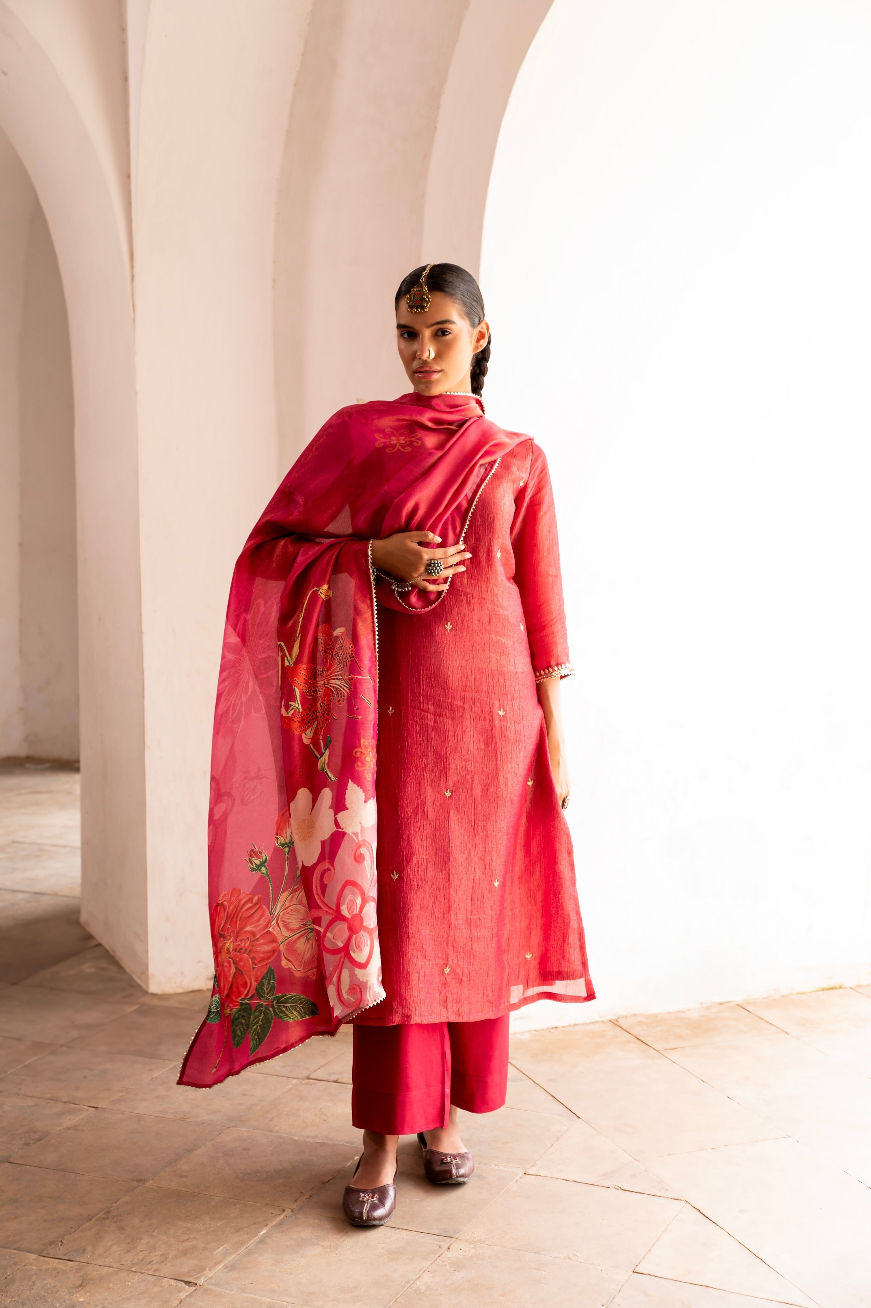 PURE PINK CRUSHED TISSUE KURTA SET