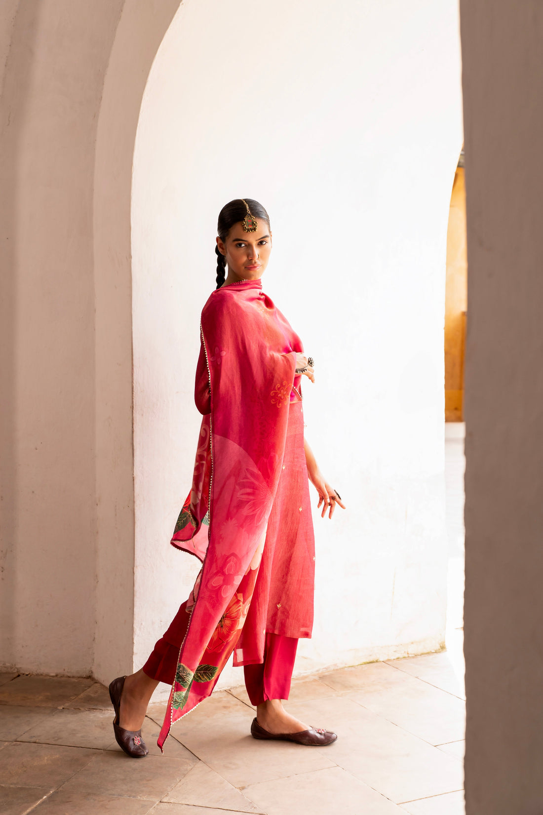 PURE PINK CRUSHED TISSUE KURTA SET