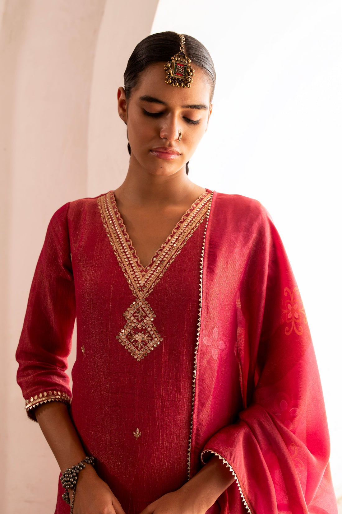 PURE PINK CRUSHED TISSUE KURTA SET