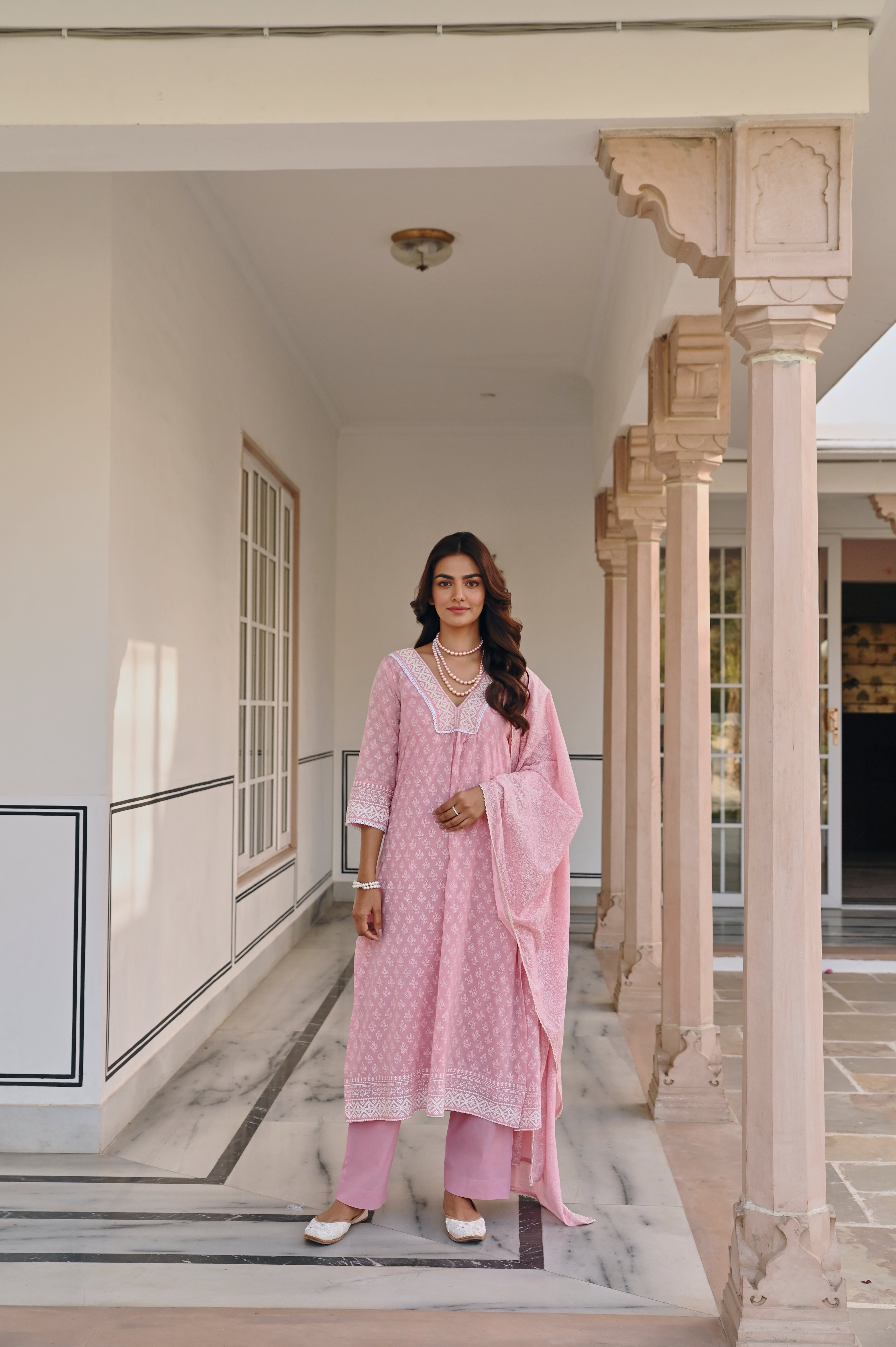PINK V-NECK KURTA SET