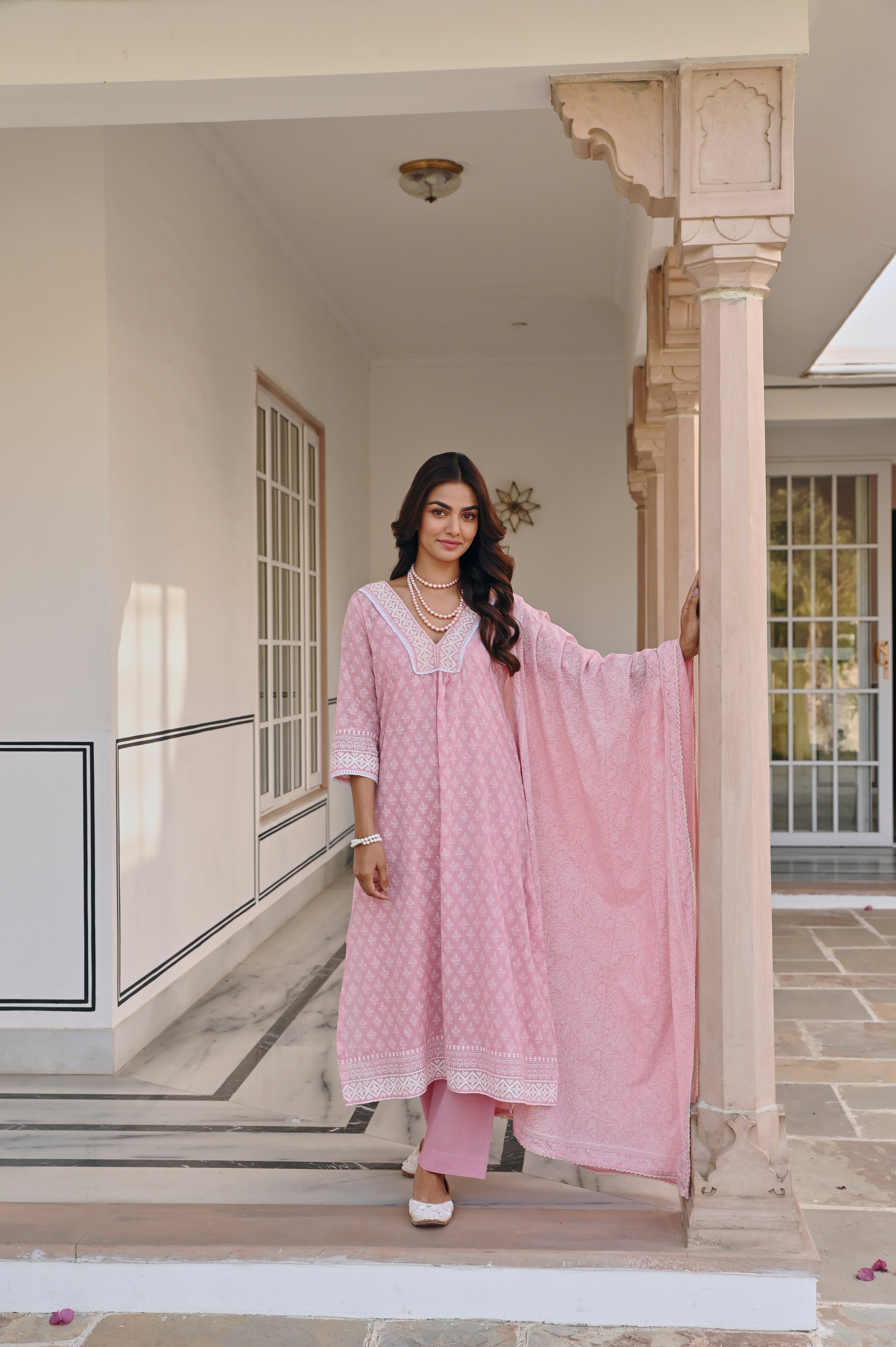 PINK V-NECK KURTA SET