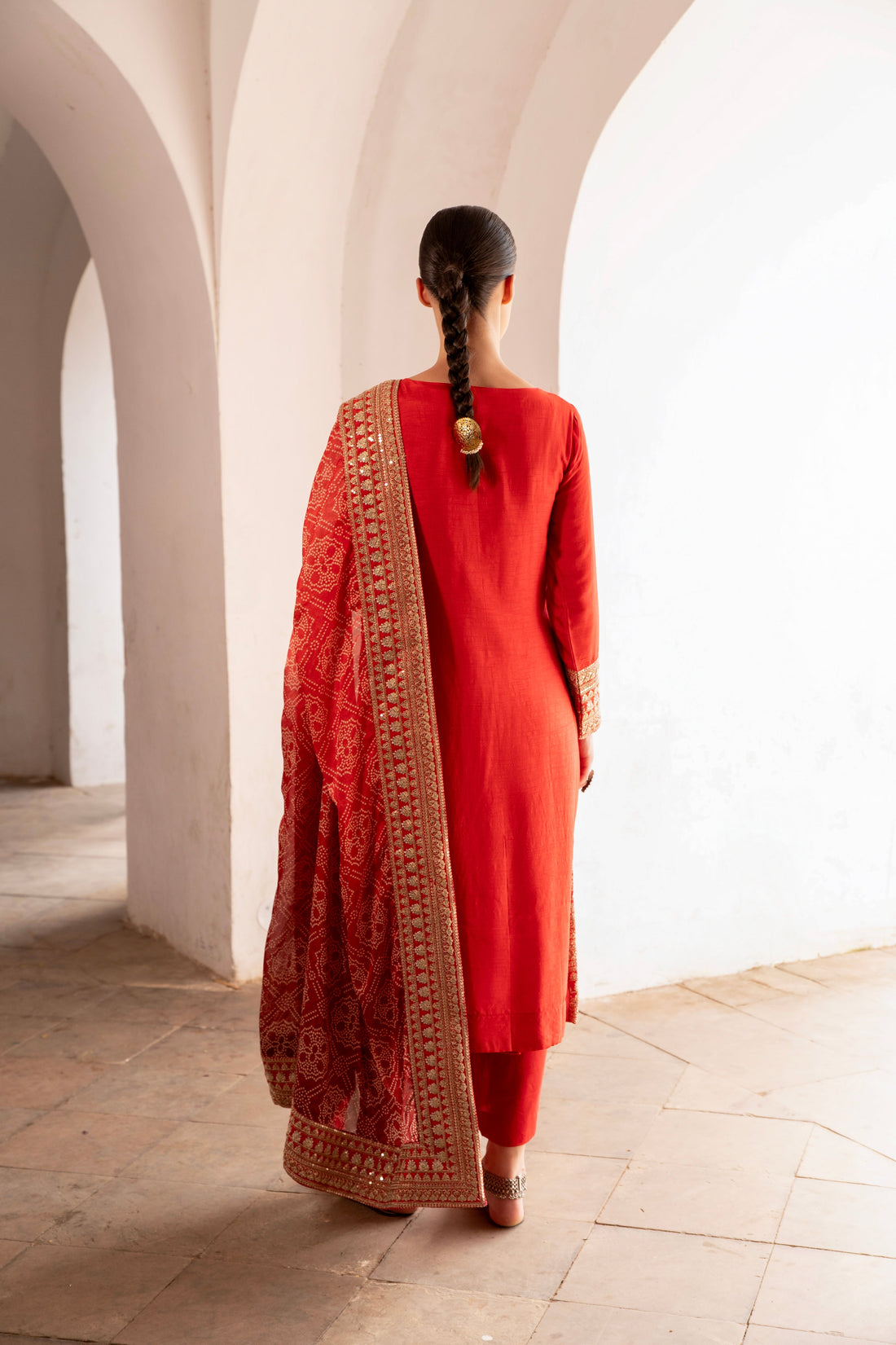 RED PURE DOLA SILK EMBROIDERED KURTA SET