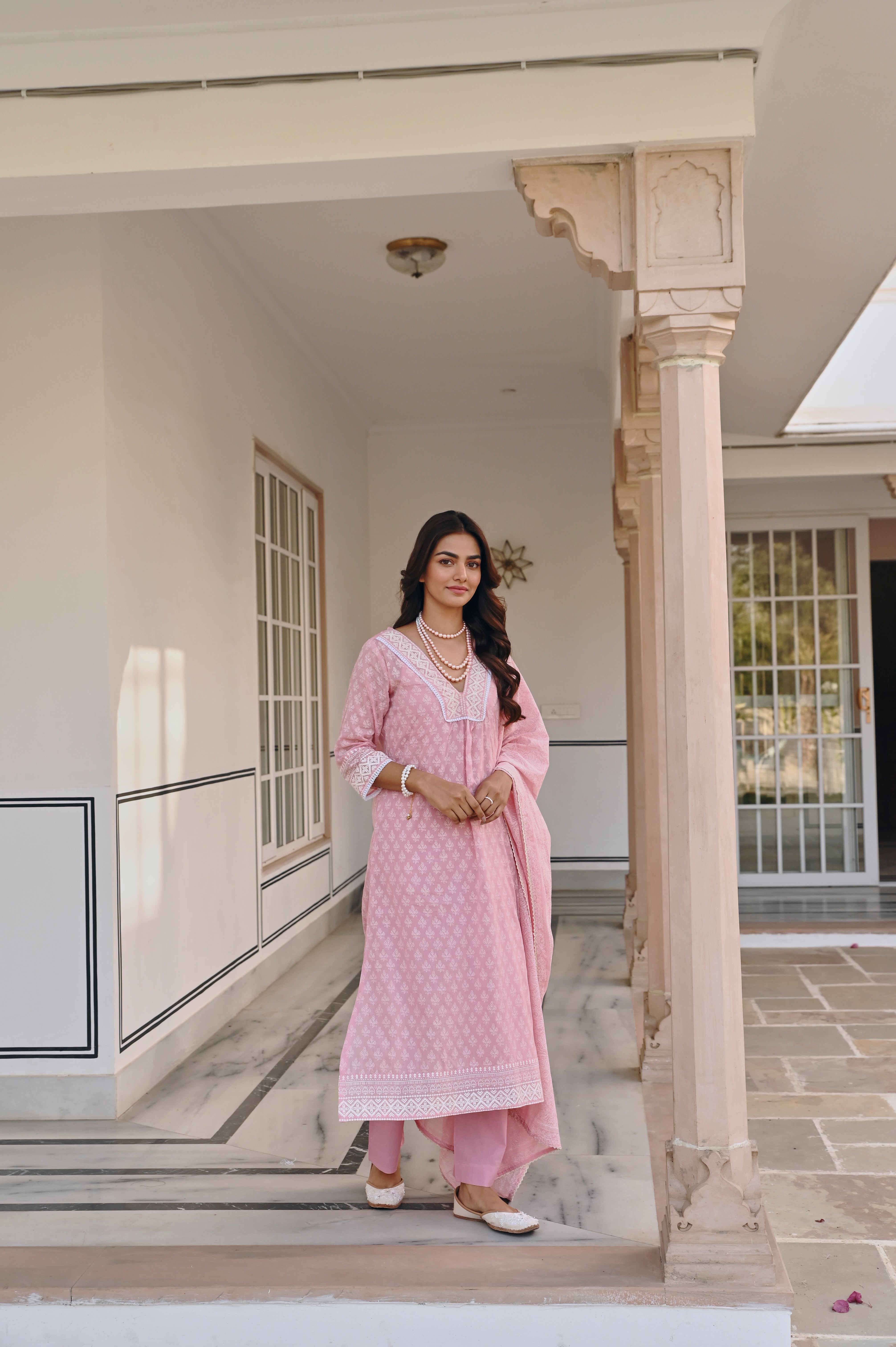 PINK V-NECK KURTA SET