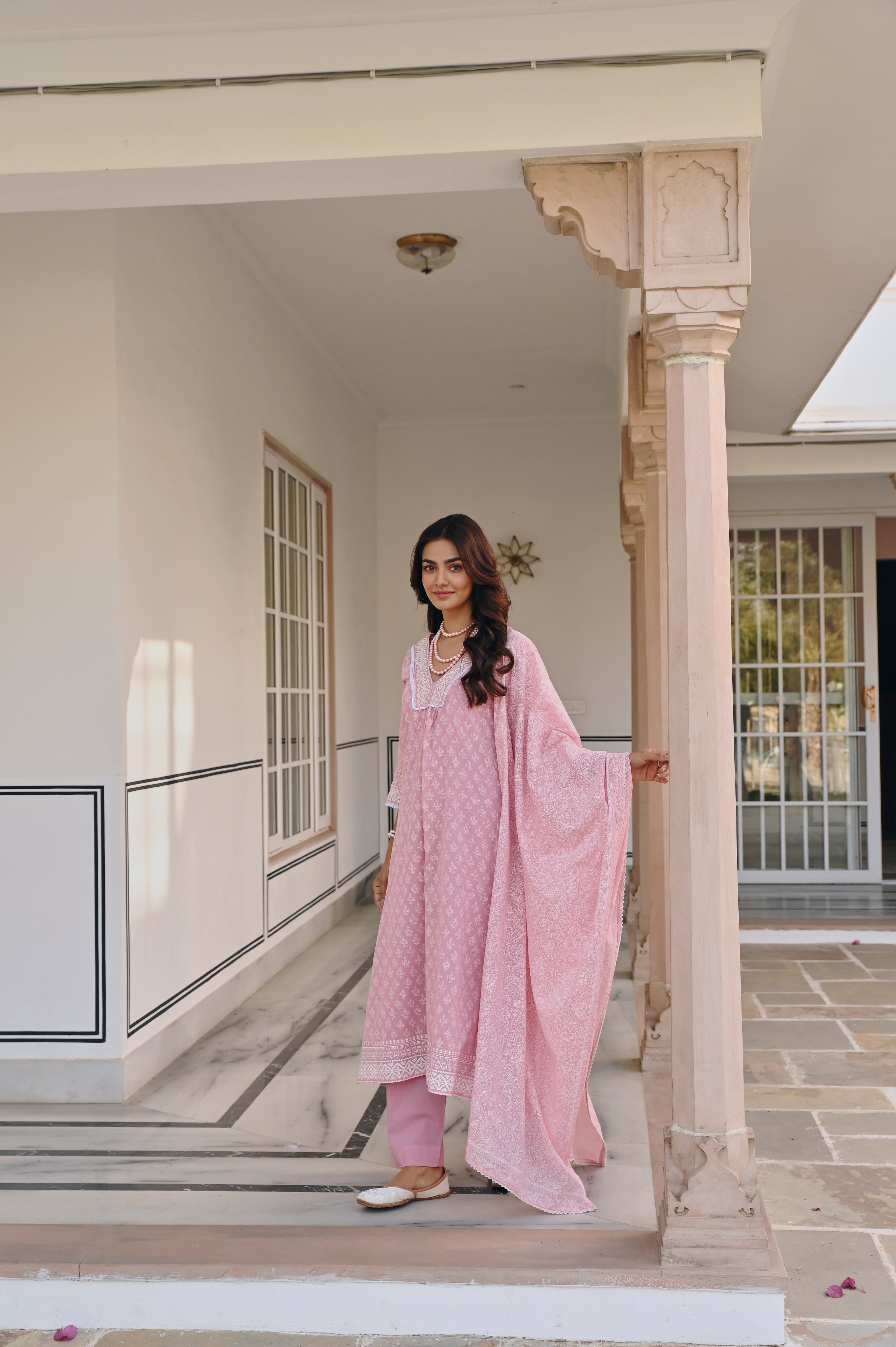PINK V-NECK KURTA SET