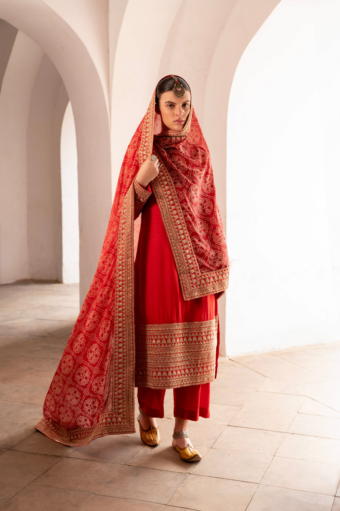 RED PURE DOLA SILK EMBROIDERED KURTA SET