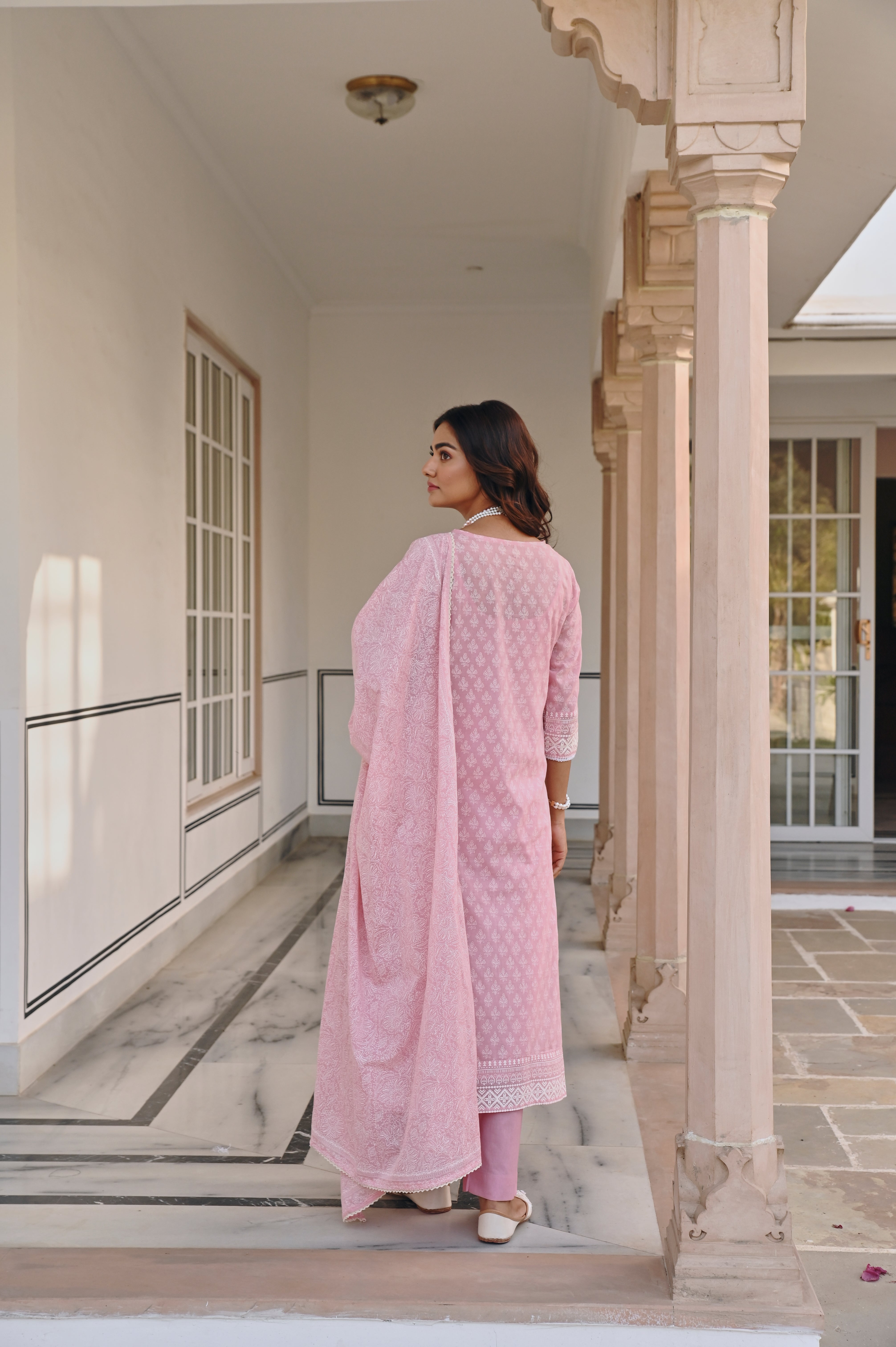 PINK V-NECK KURTA SET