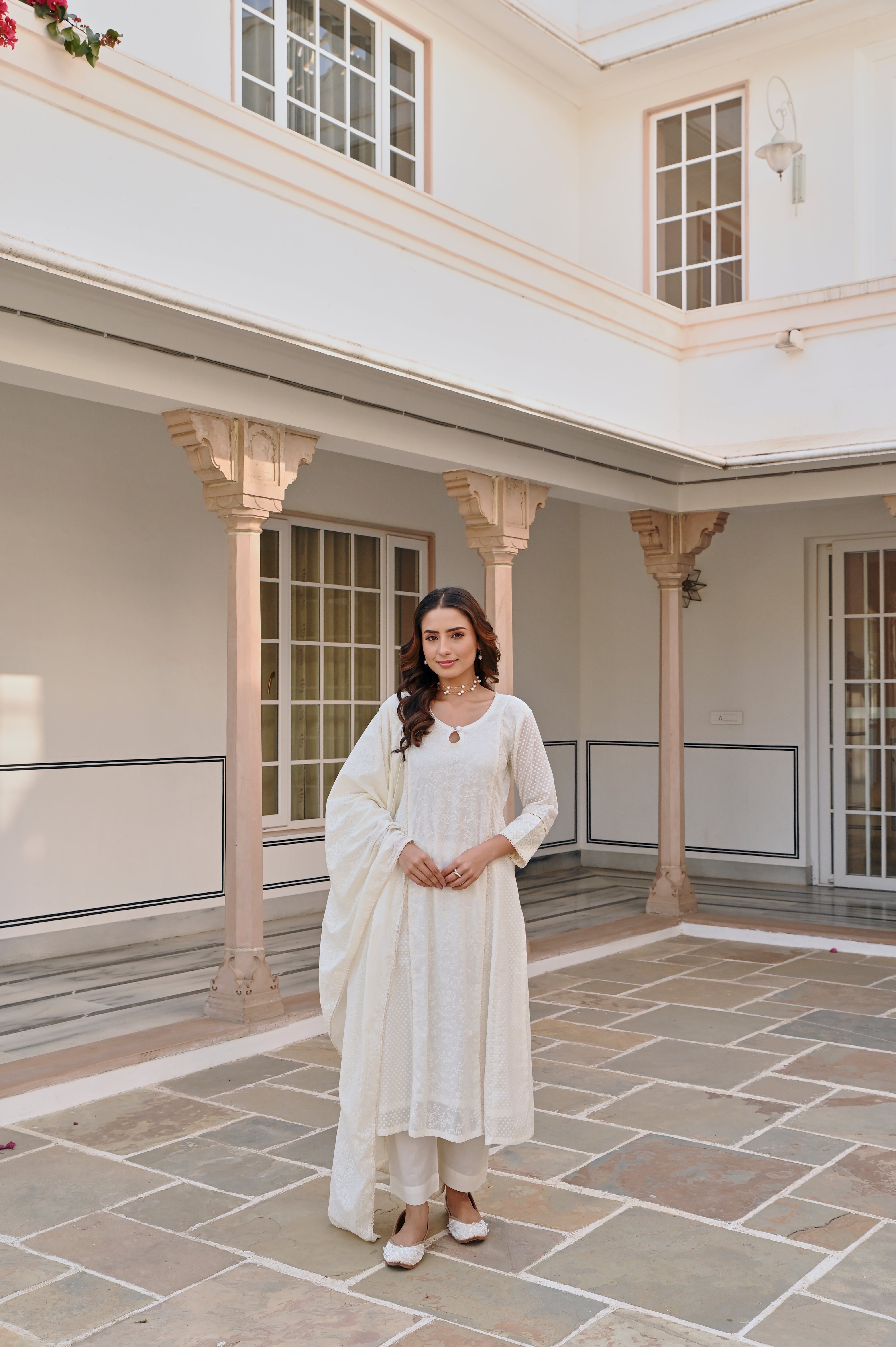 CREAM A-LINE KURTA SET