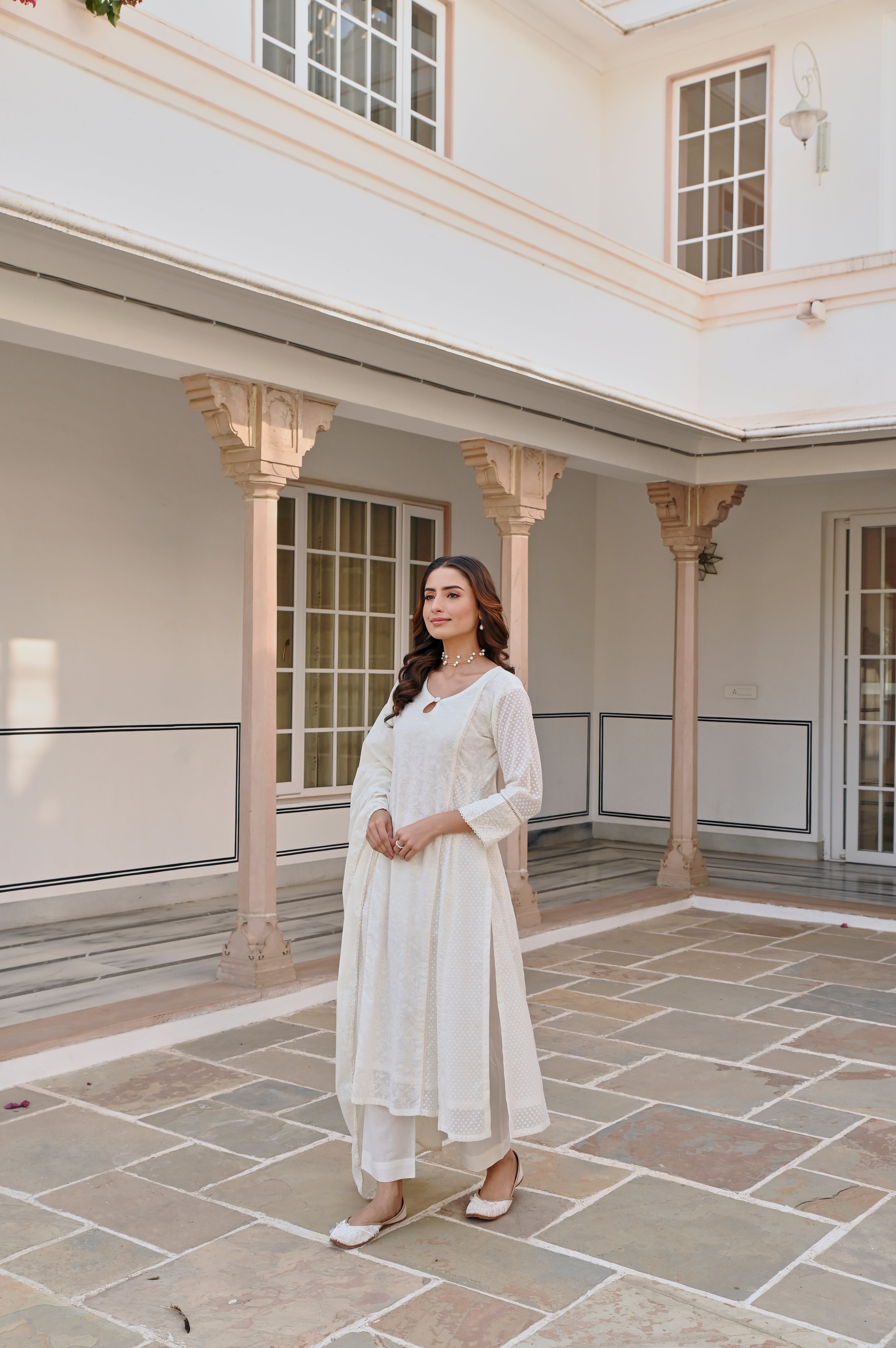 CREAM A-LINE KURTA SET