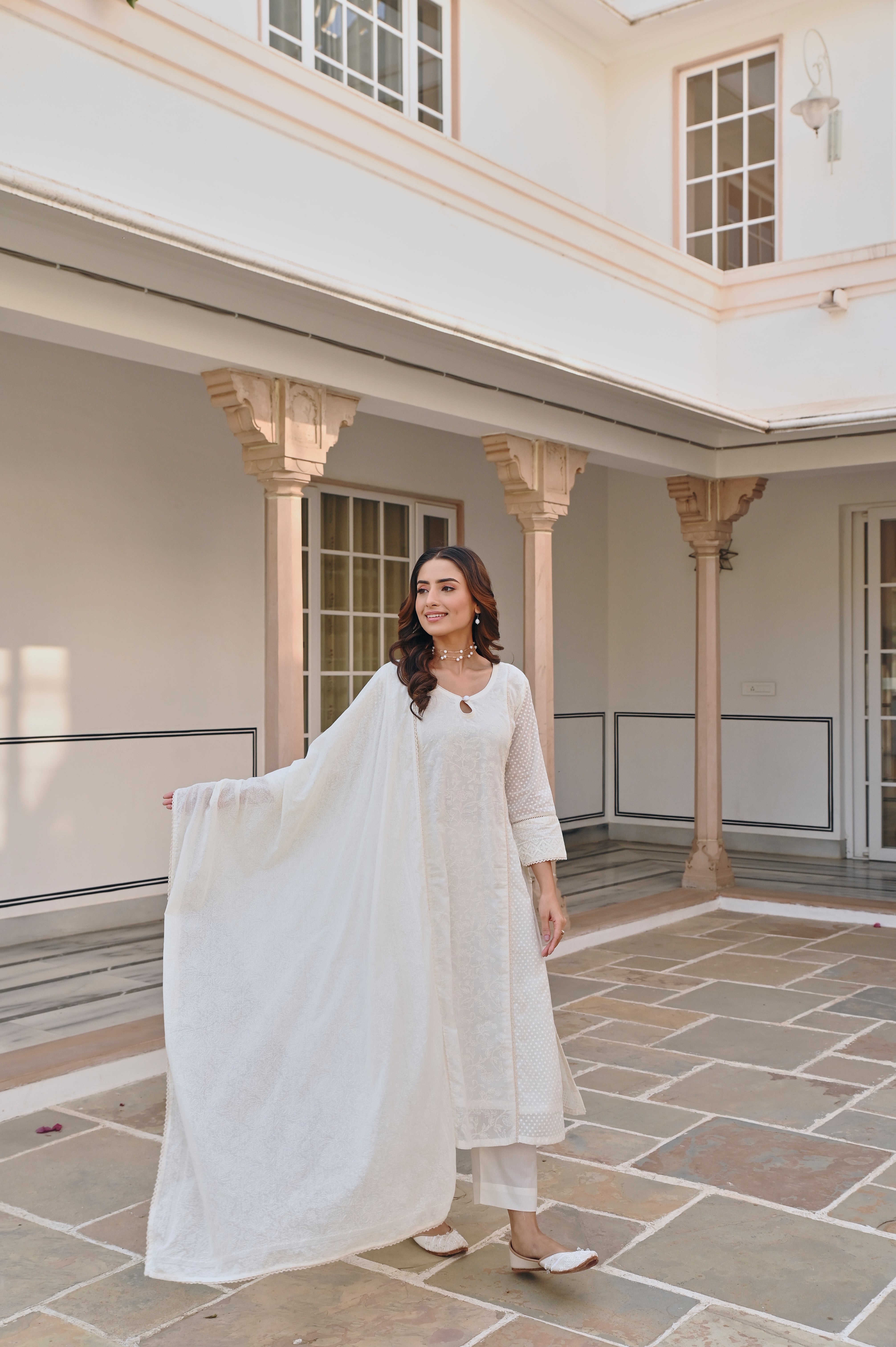 CREAM A-LINE KURTA SET