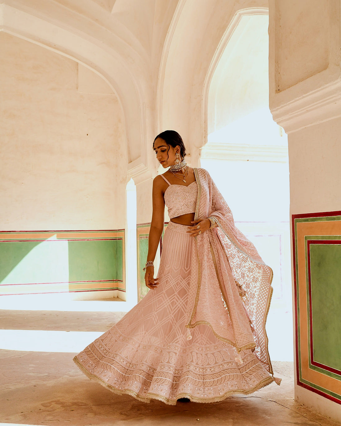 INAAYAT CHIKANKARI PINK LEHANGA