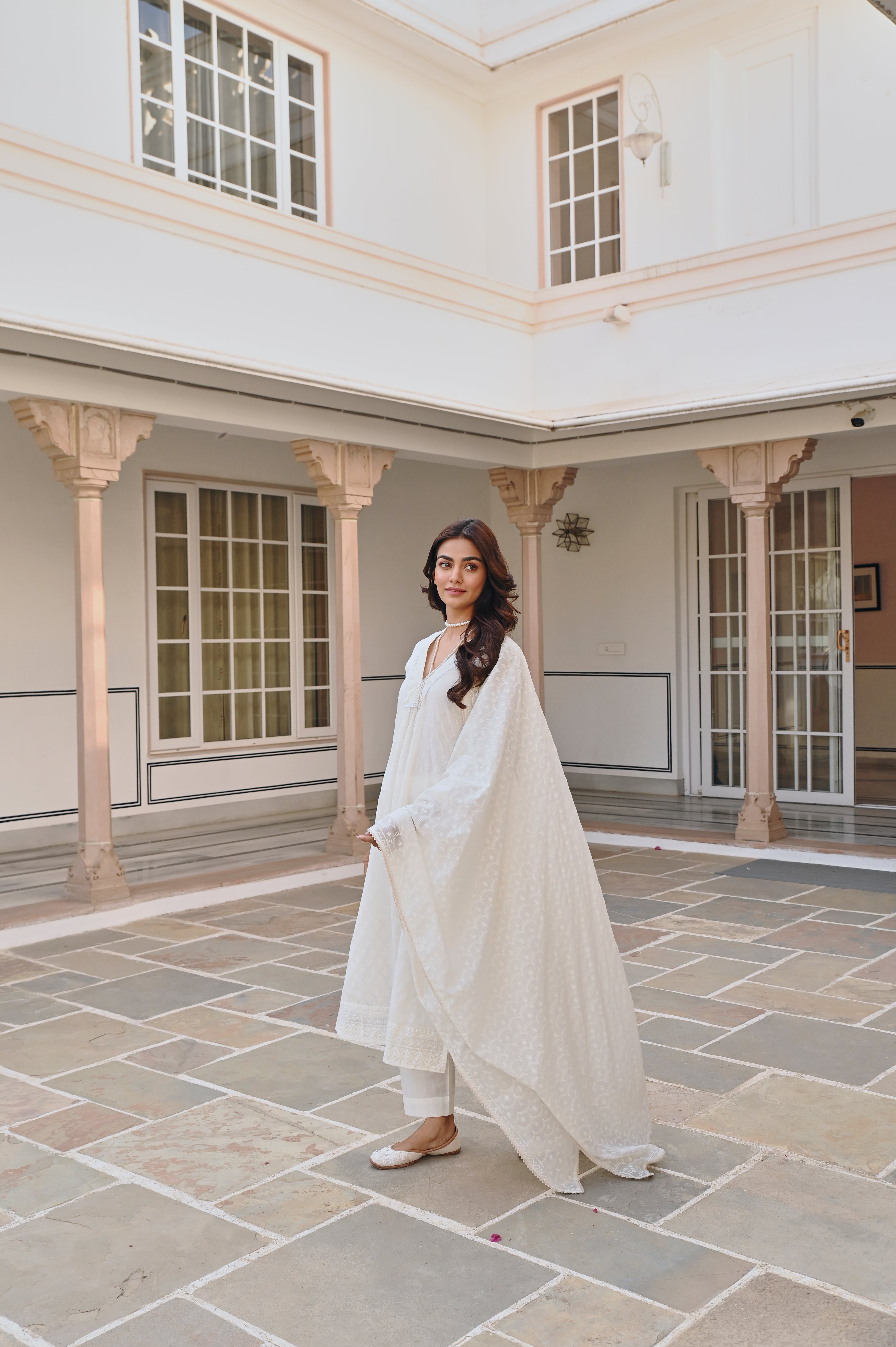 CREAM V-NECK KURTA SET