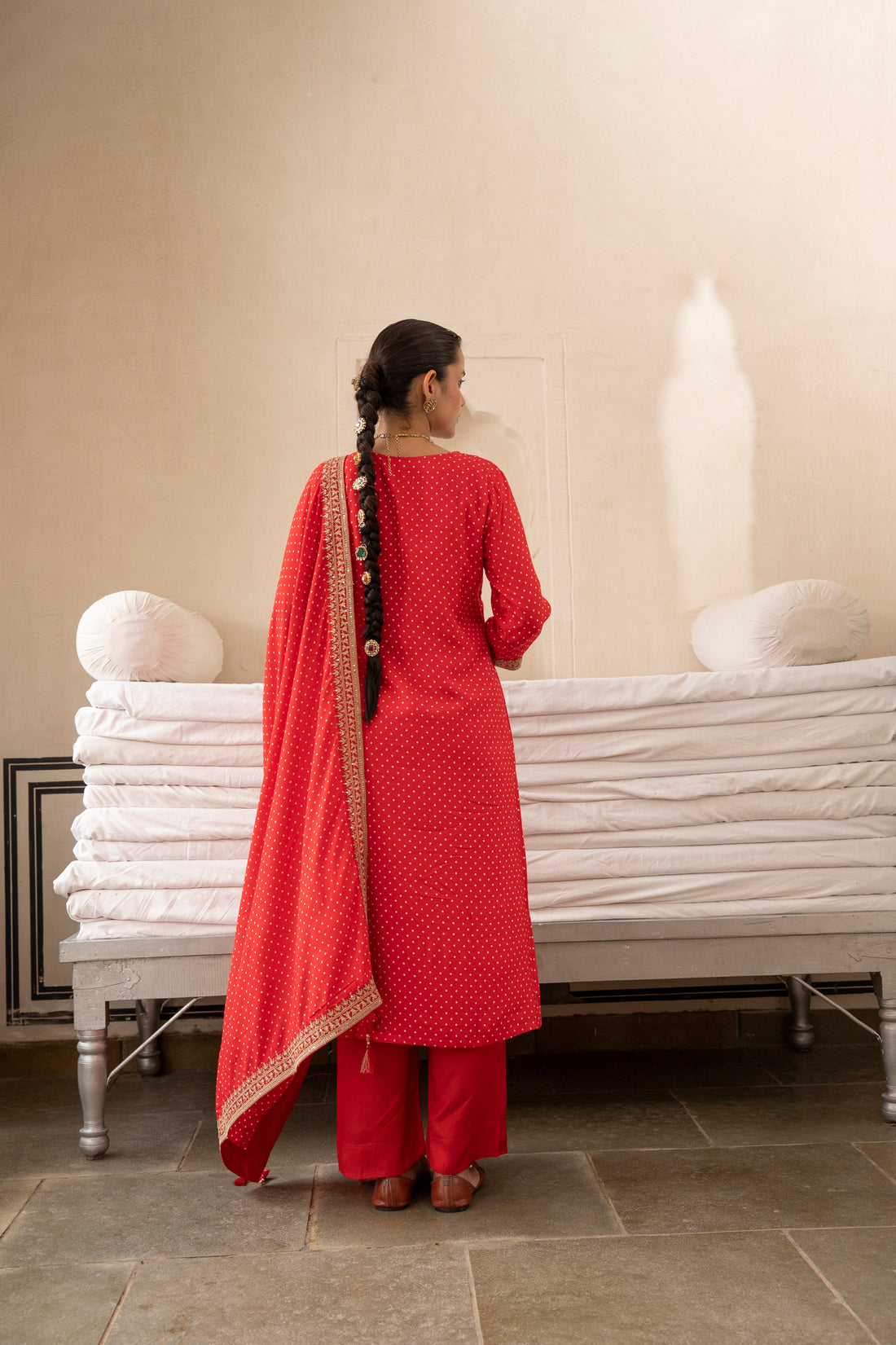 Pure Muslin Bandhani Print Kurta Set
