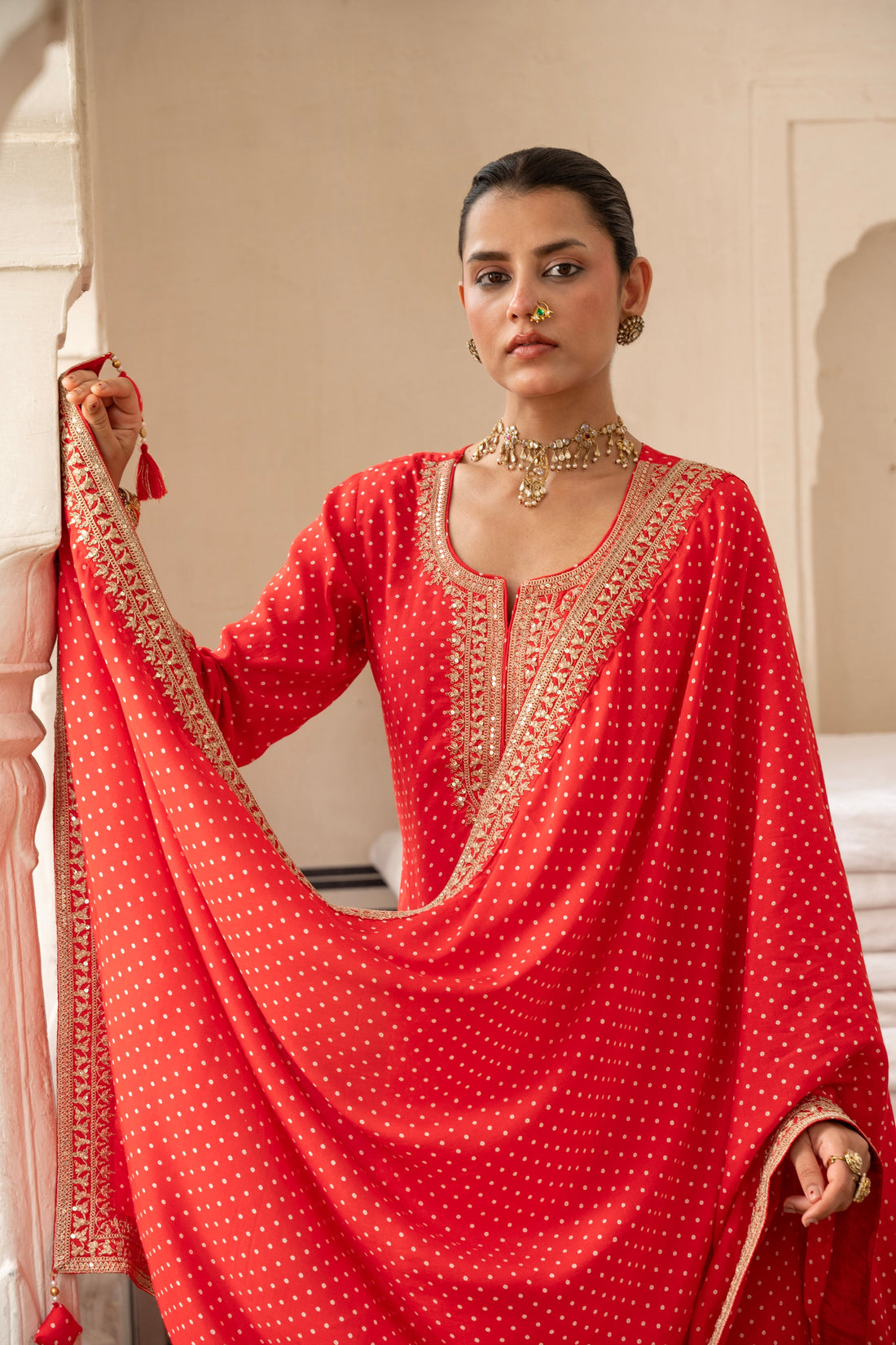 Pure Muslin Bandhani Print Kurta Set