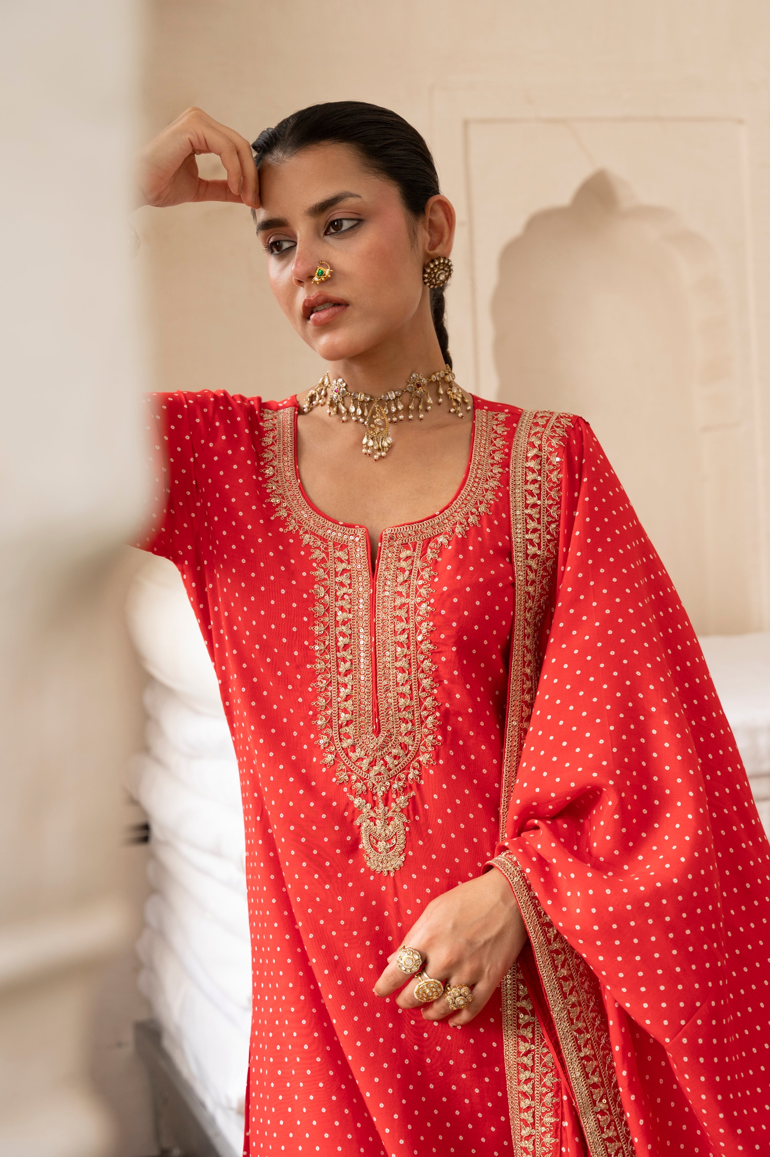 Pure Muslin Bandhani Print Kurta Set