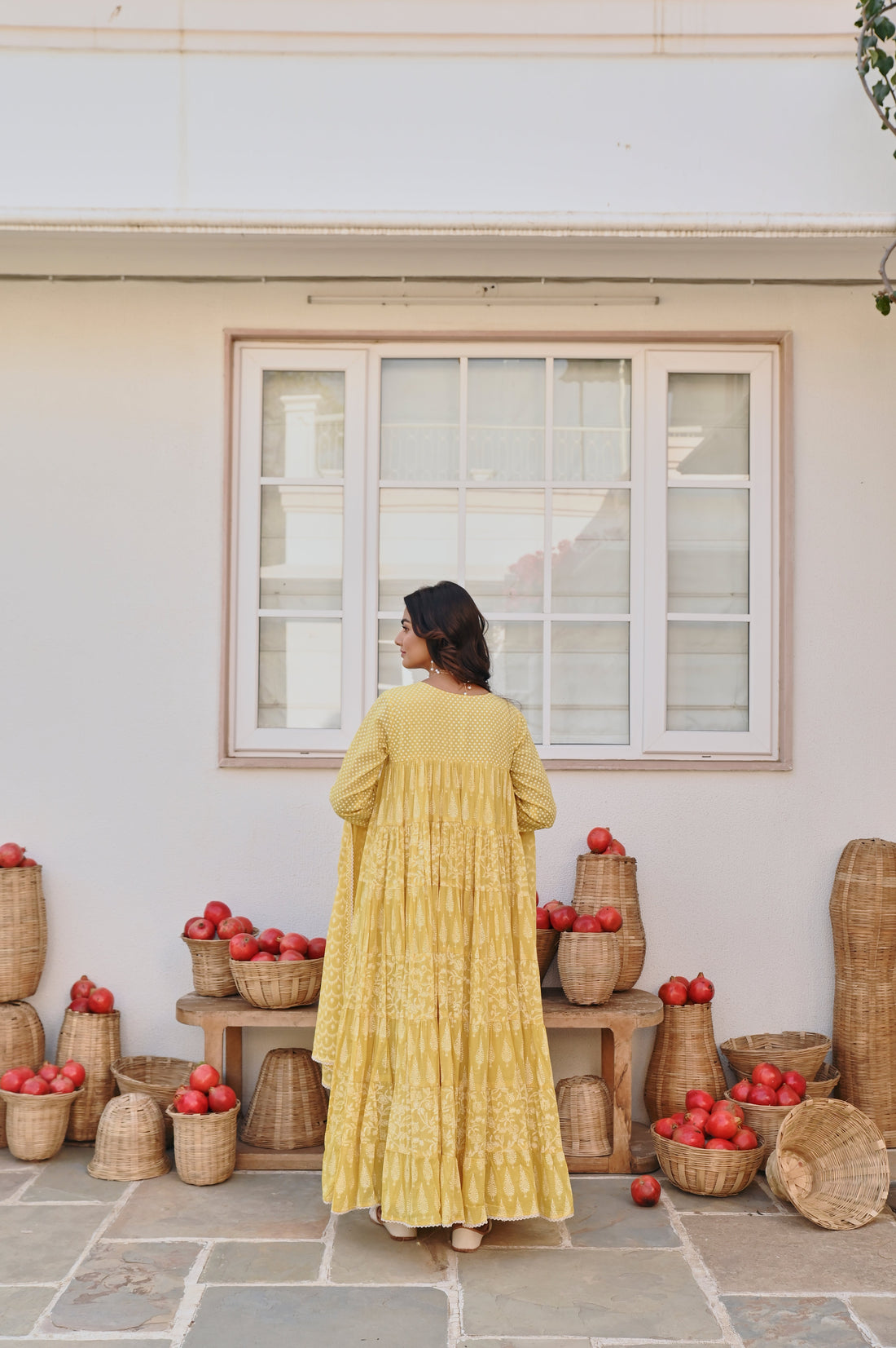 MULMUL YELLOW TIERED ANARAKLI SET