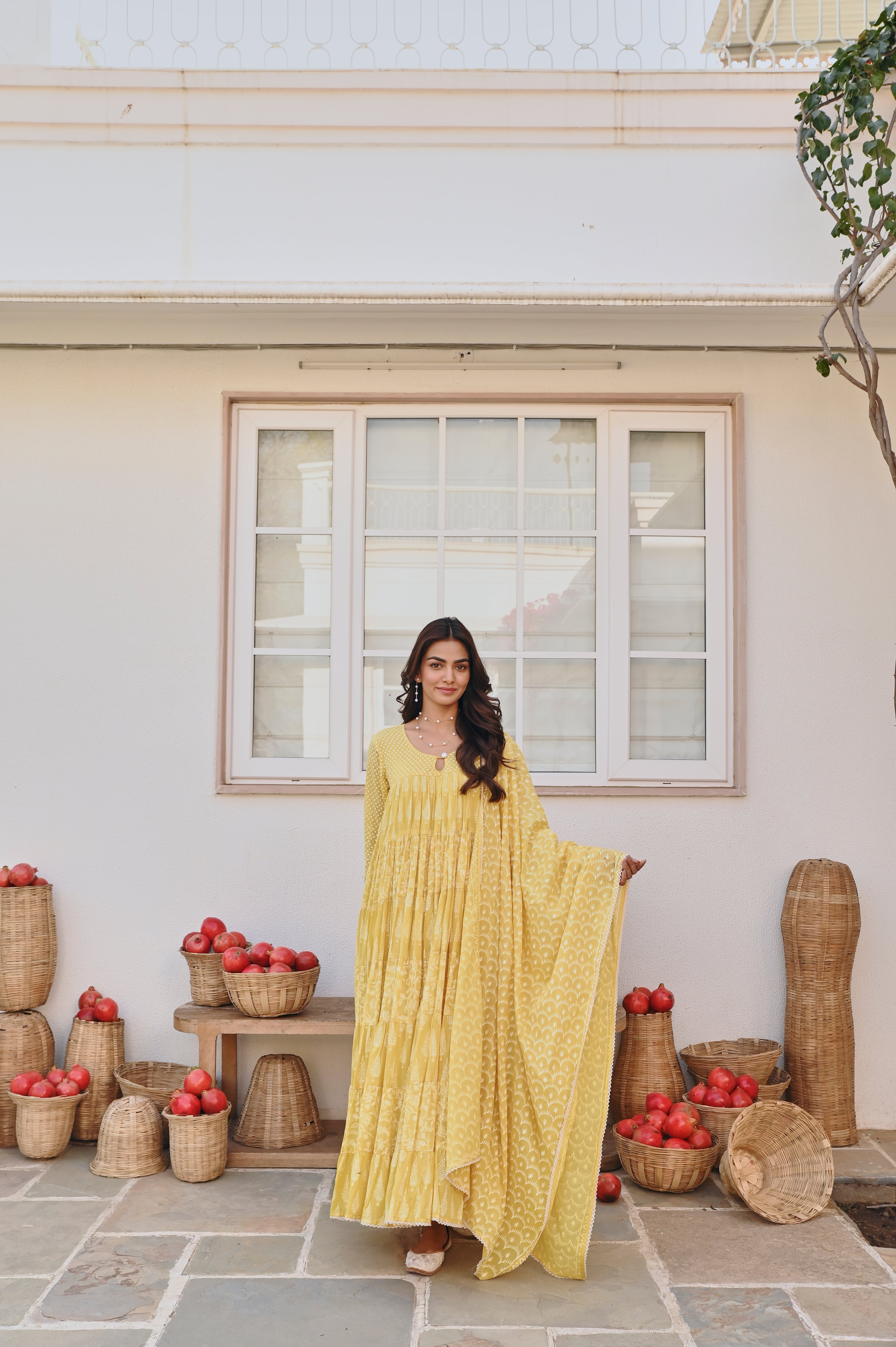 MULMUL YELLOW TIERED ANARAKLI SET