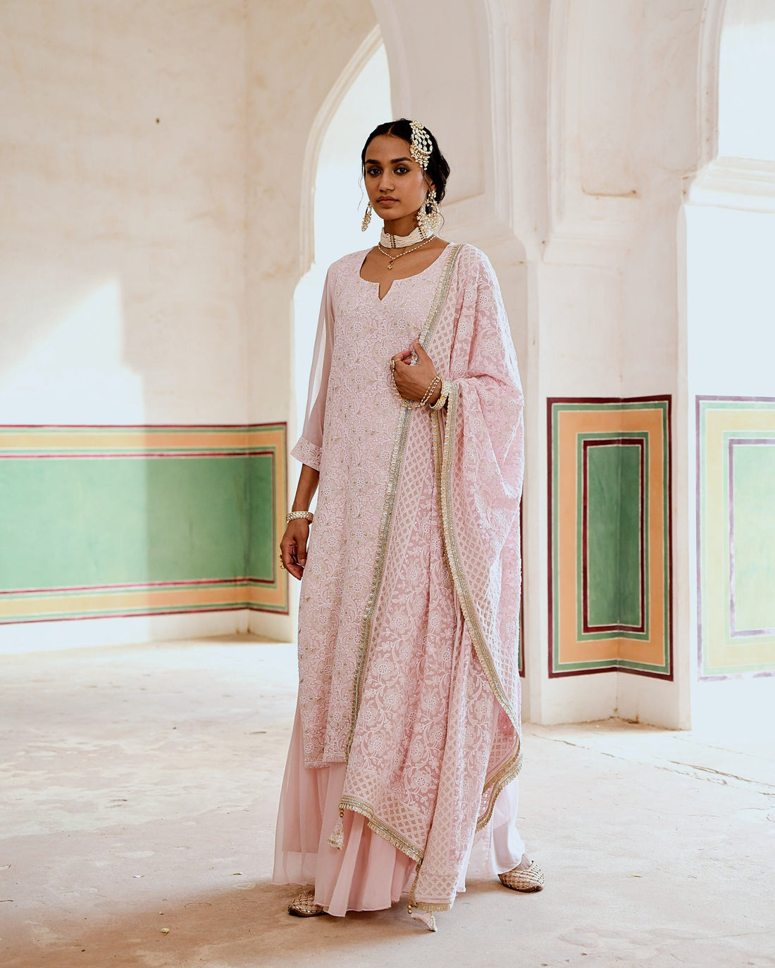 INAAYAT PINK STRAIGHT KURTA SKIRT SET