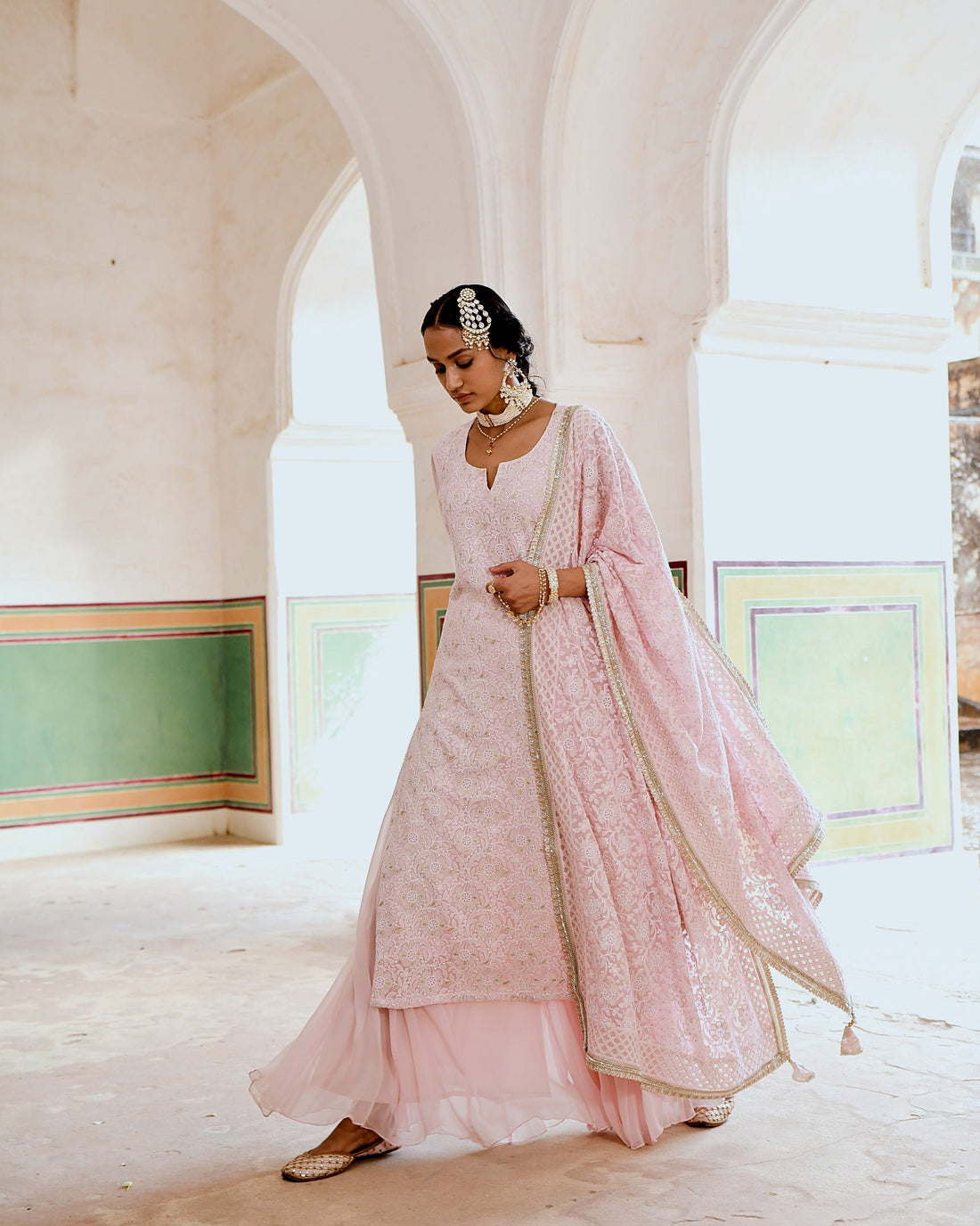 INAAYAT PINK STRAIGHT KURTA SKIRT SET