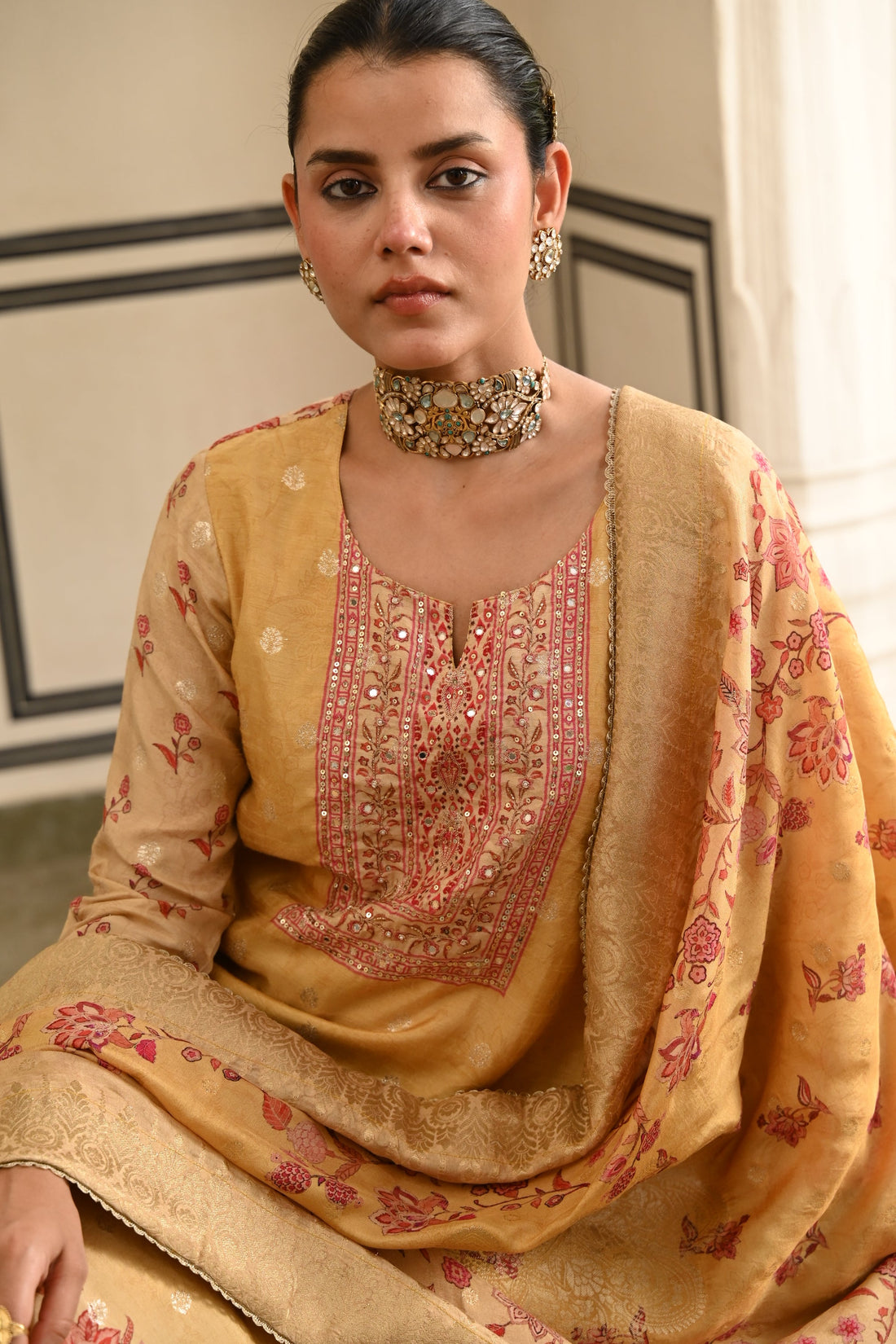 GOLDEN JACQUARD SILK KURTA SET