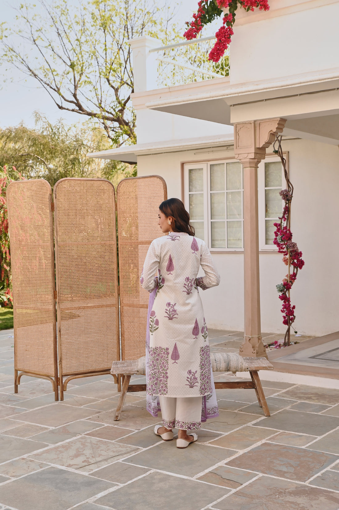 PURPLE  PLACEMENT HANDBLOCK BUTTA PRINT KURTA SET