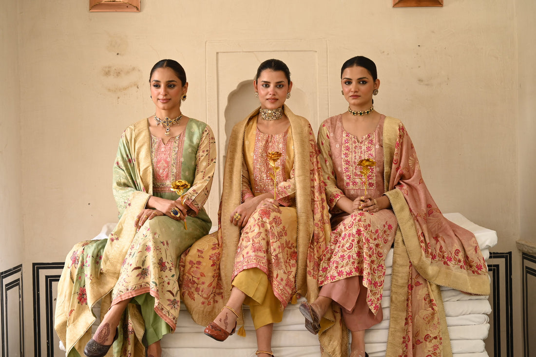 ONION PINK JACQUARD SILK KURTA SET