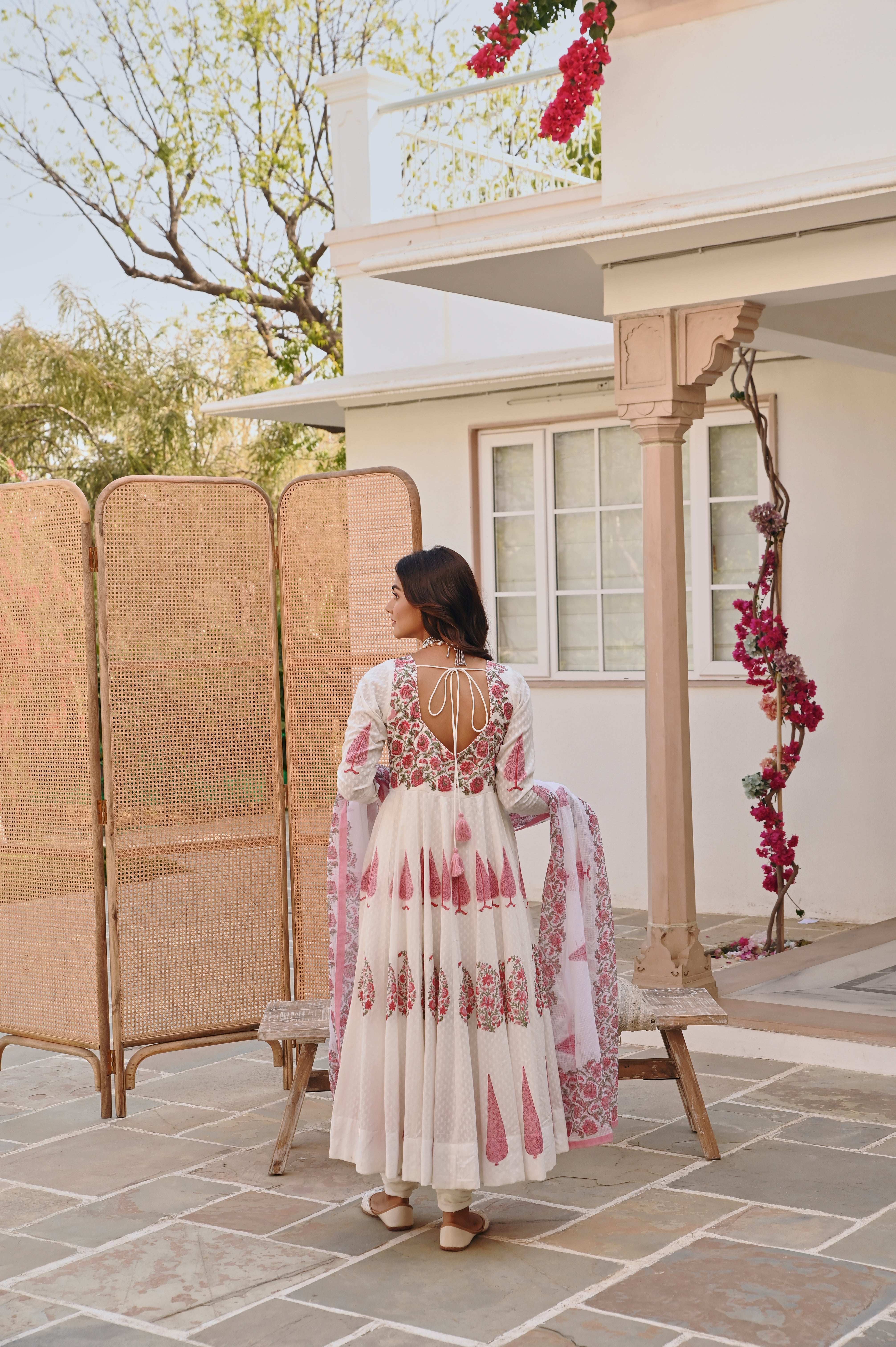 PINK HANDBLOCK PRINTED ANARKALI SET