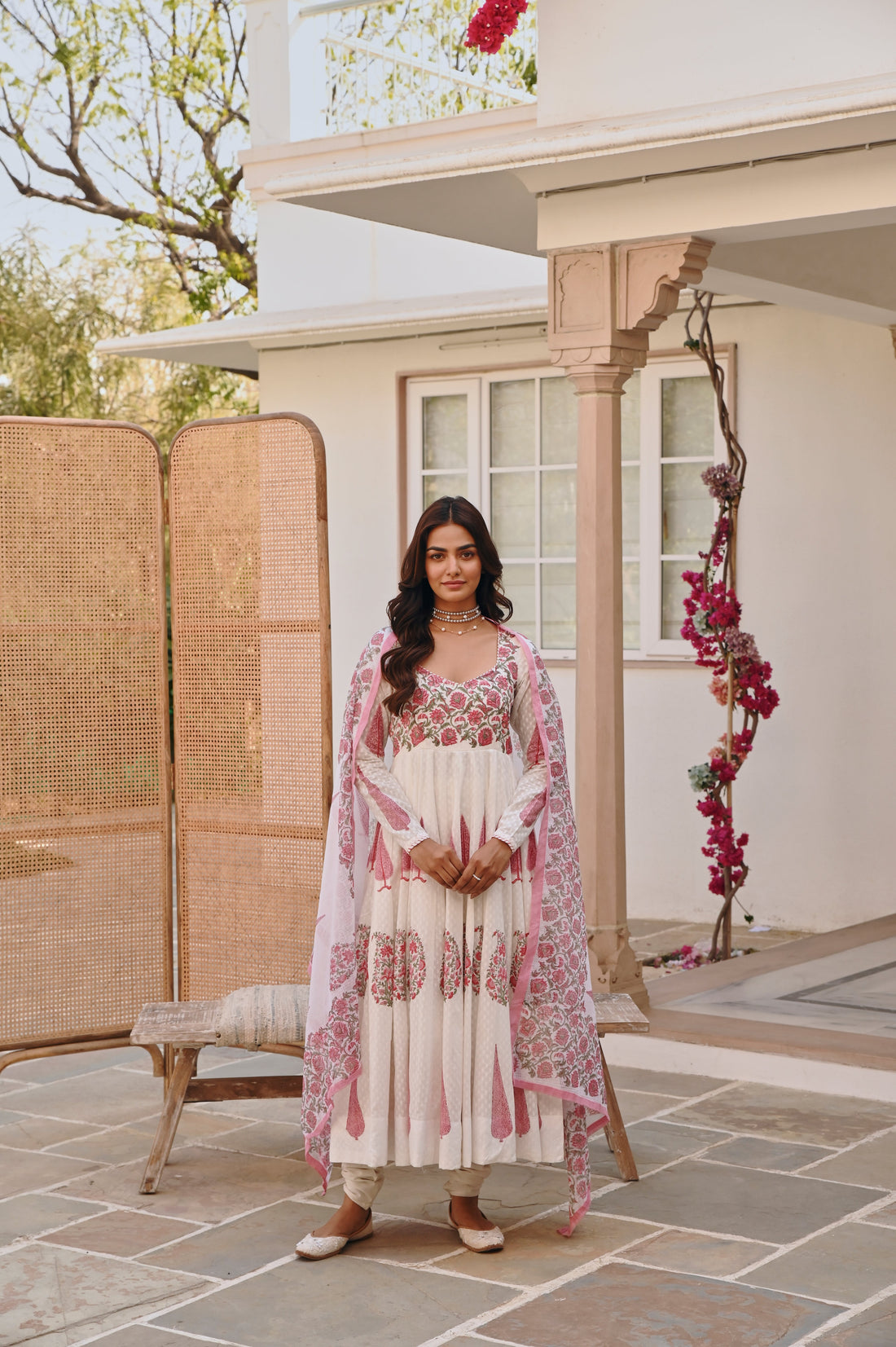 PINK HANDBLOCK PRINTED ANARKALI SET