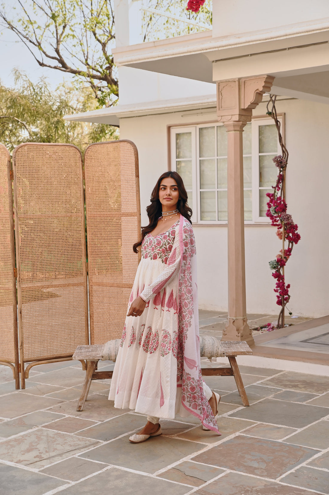 PINK HANDBLOCK PRINTED ANARKALI SET