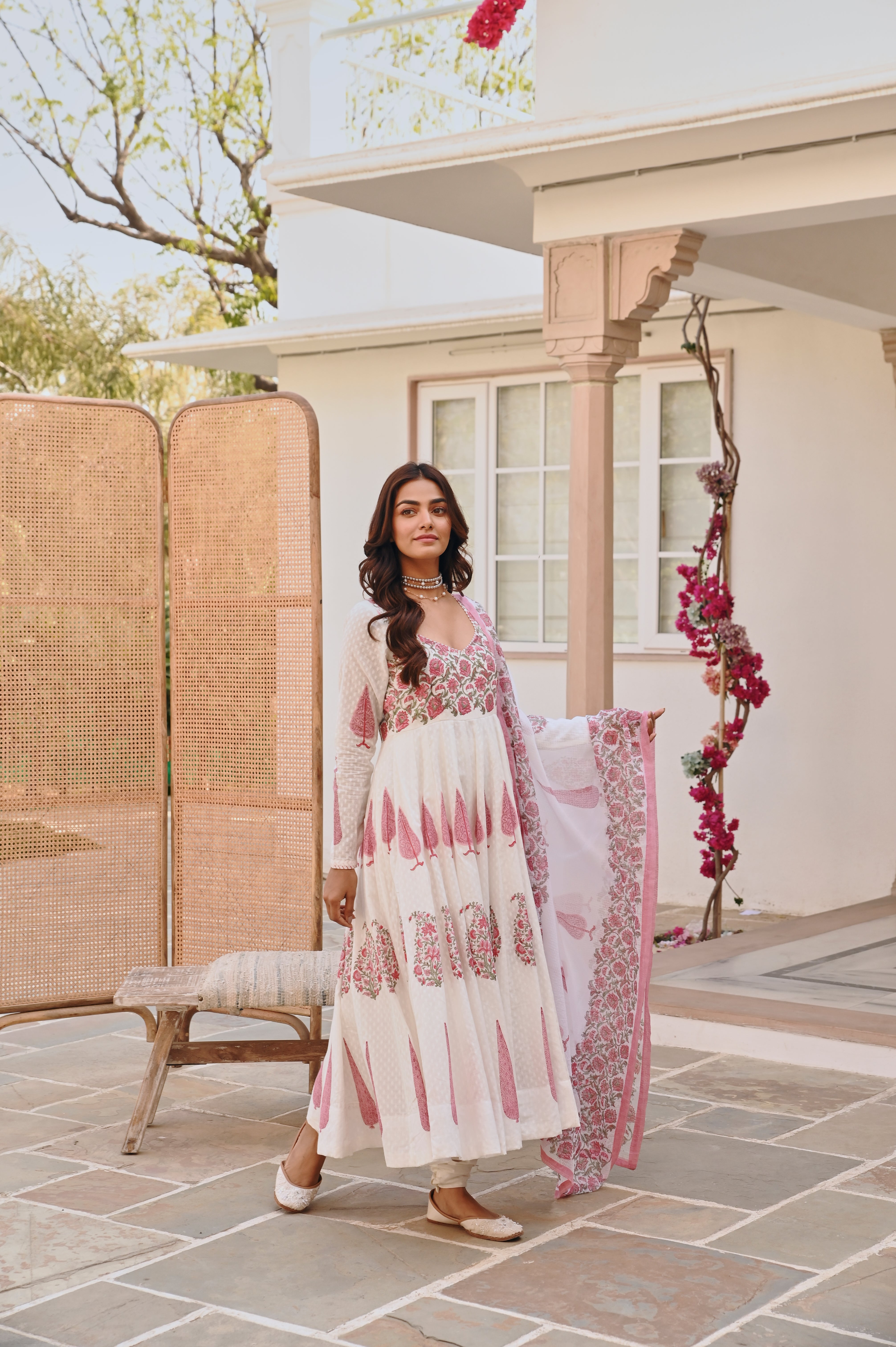 PINK HANDBLOCK PRINTED ANARKALI SET