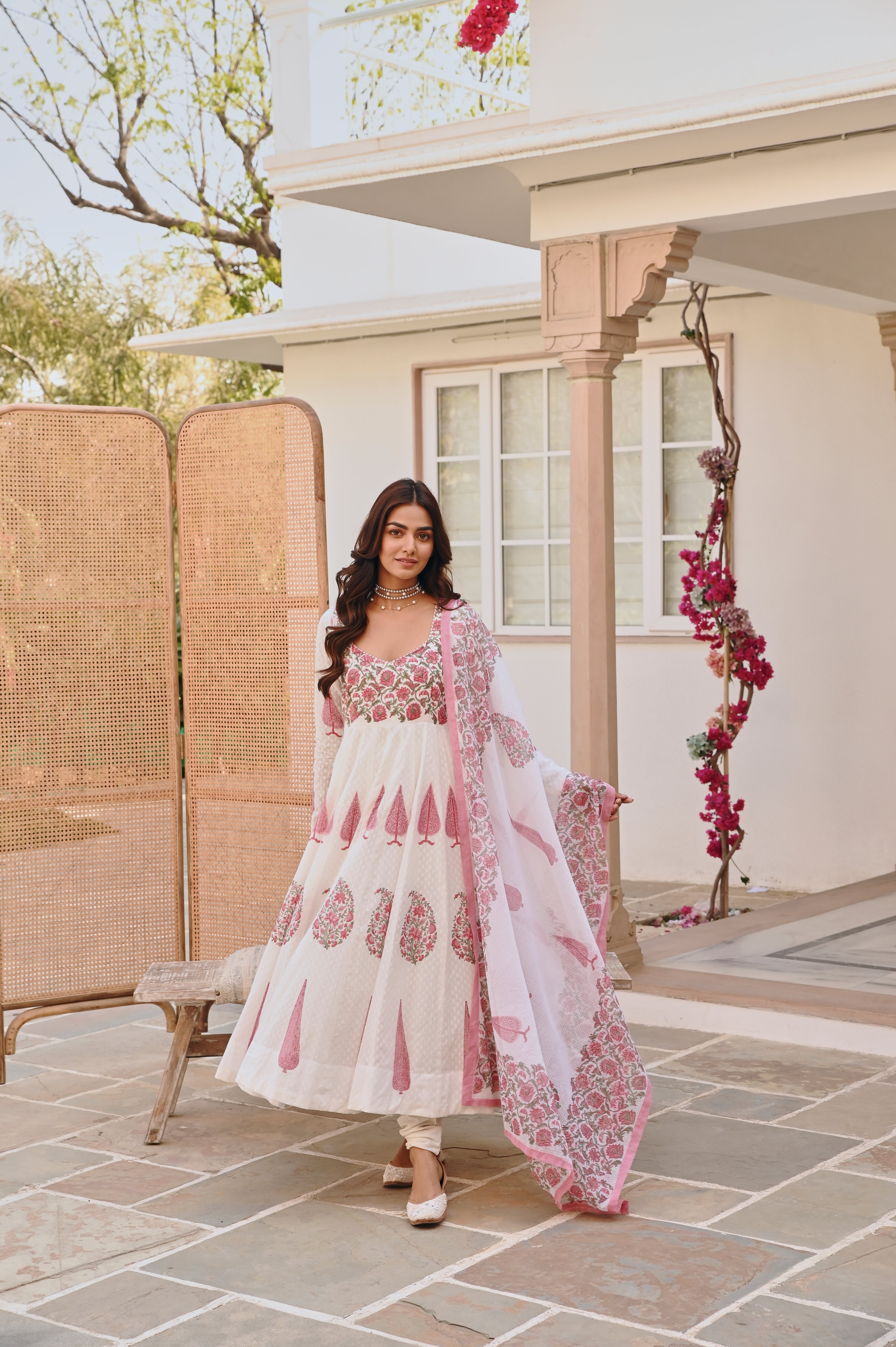 PINK HANDBLOCK PRINTED ANARKALI SET