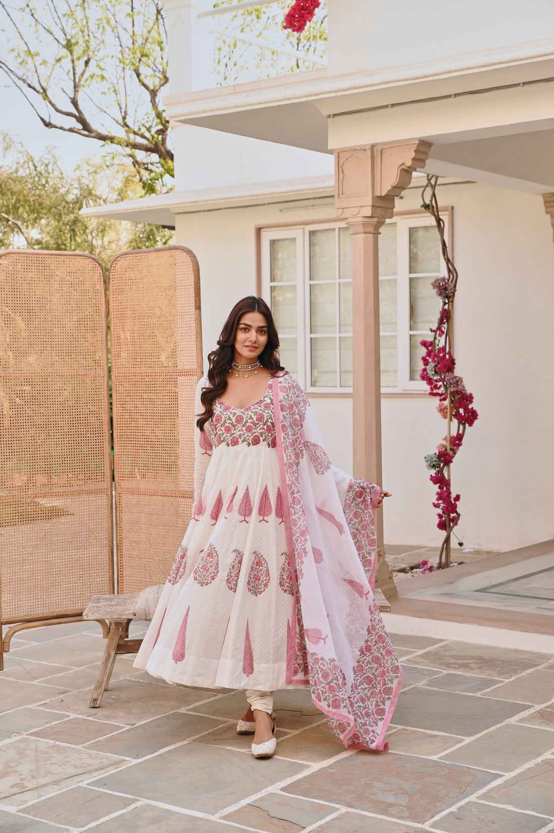 PINK HANDBLOCK PRINTED ANARKALI SET