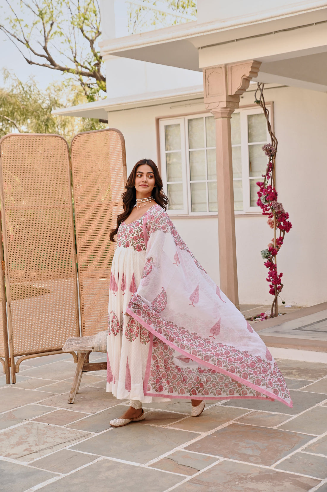 PINK HANDBLOCK PRINTED ANARKALI SET