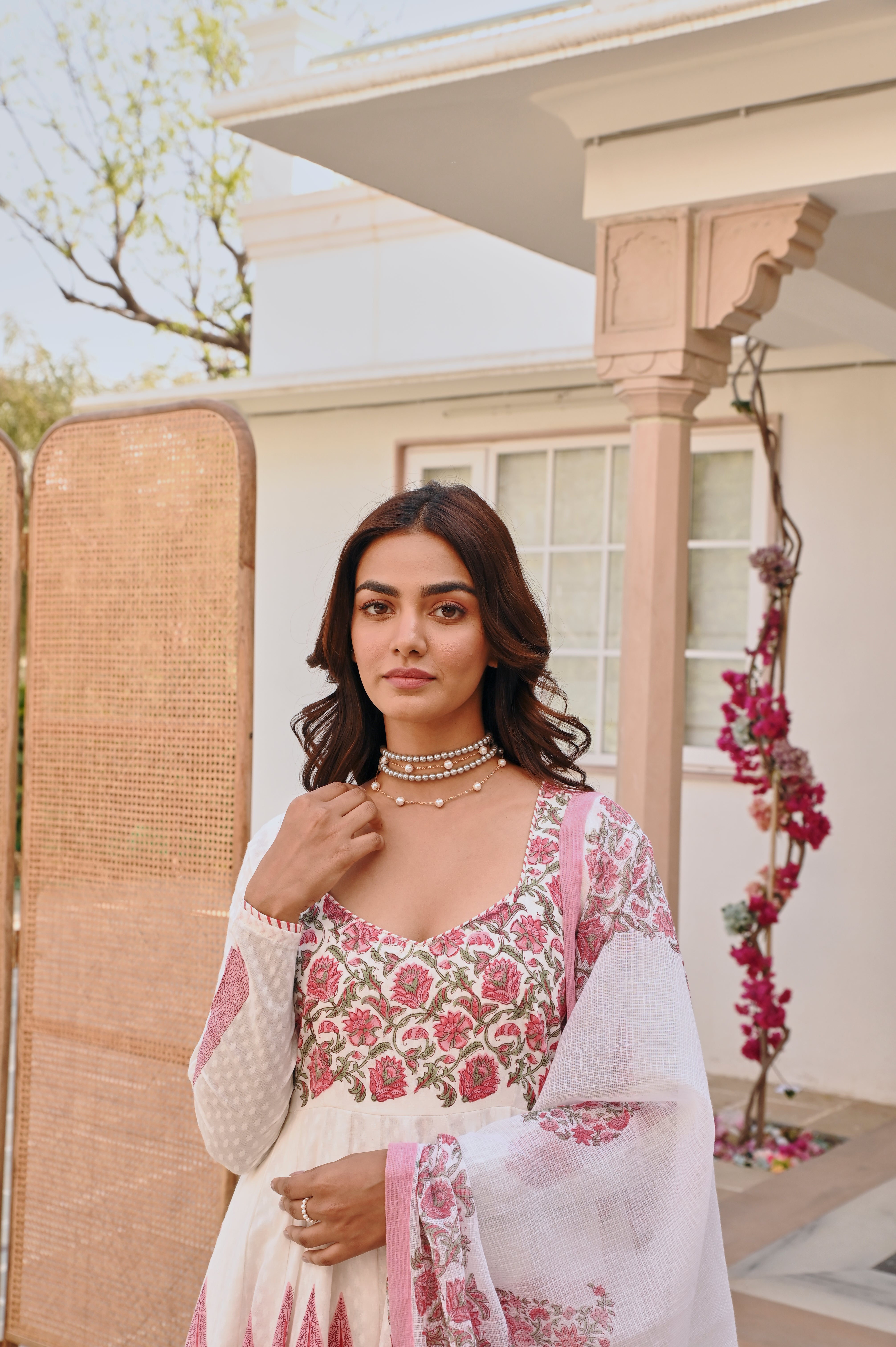 PINK HANDBLOCK PRINTED ANARKALI SET