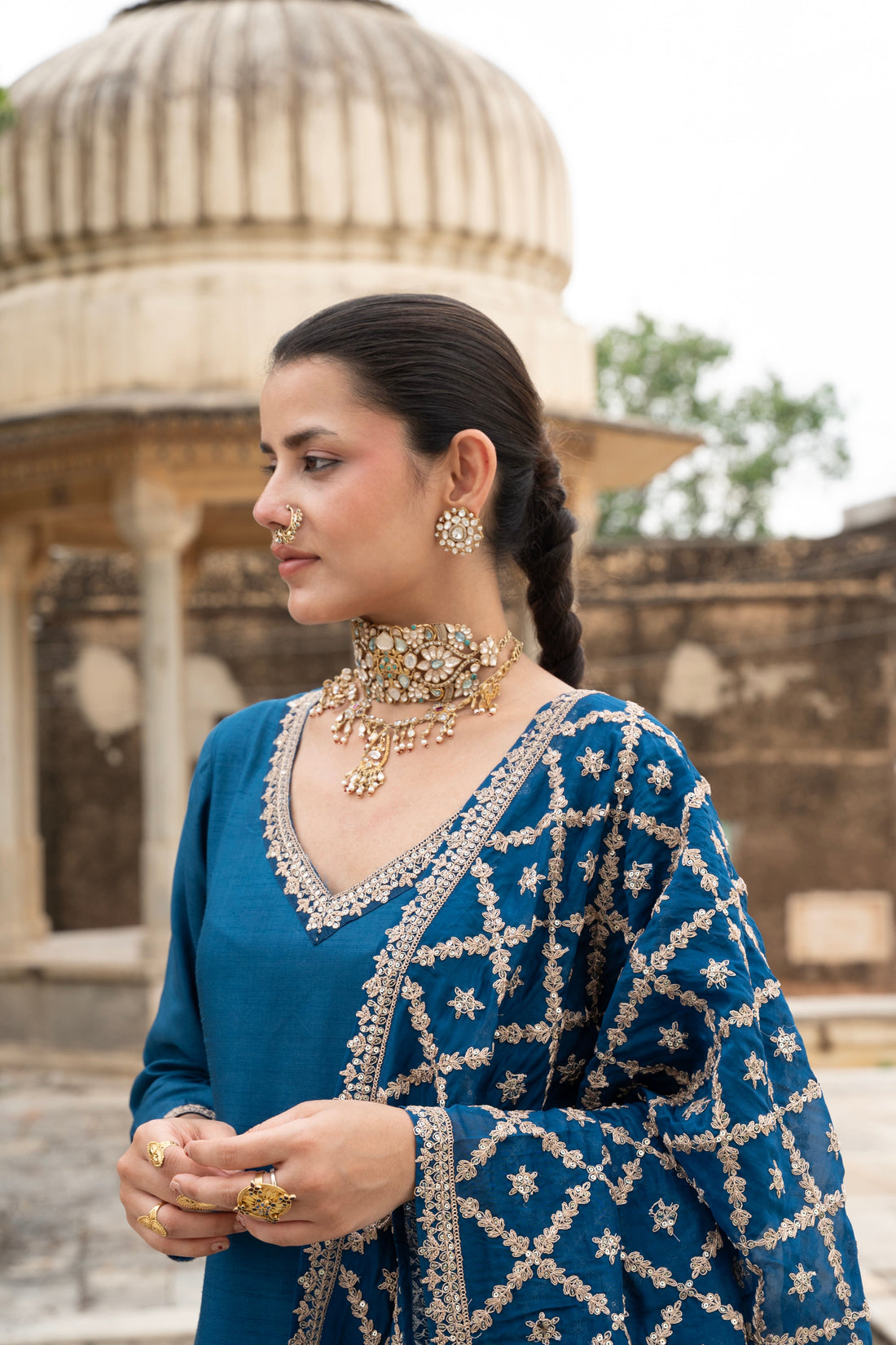 INDIGO BLUE PURE DOLA SILK EMBROIDERED KURTA SET