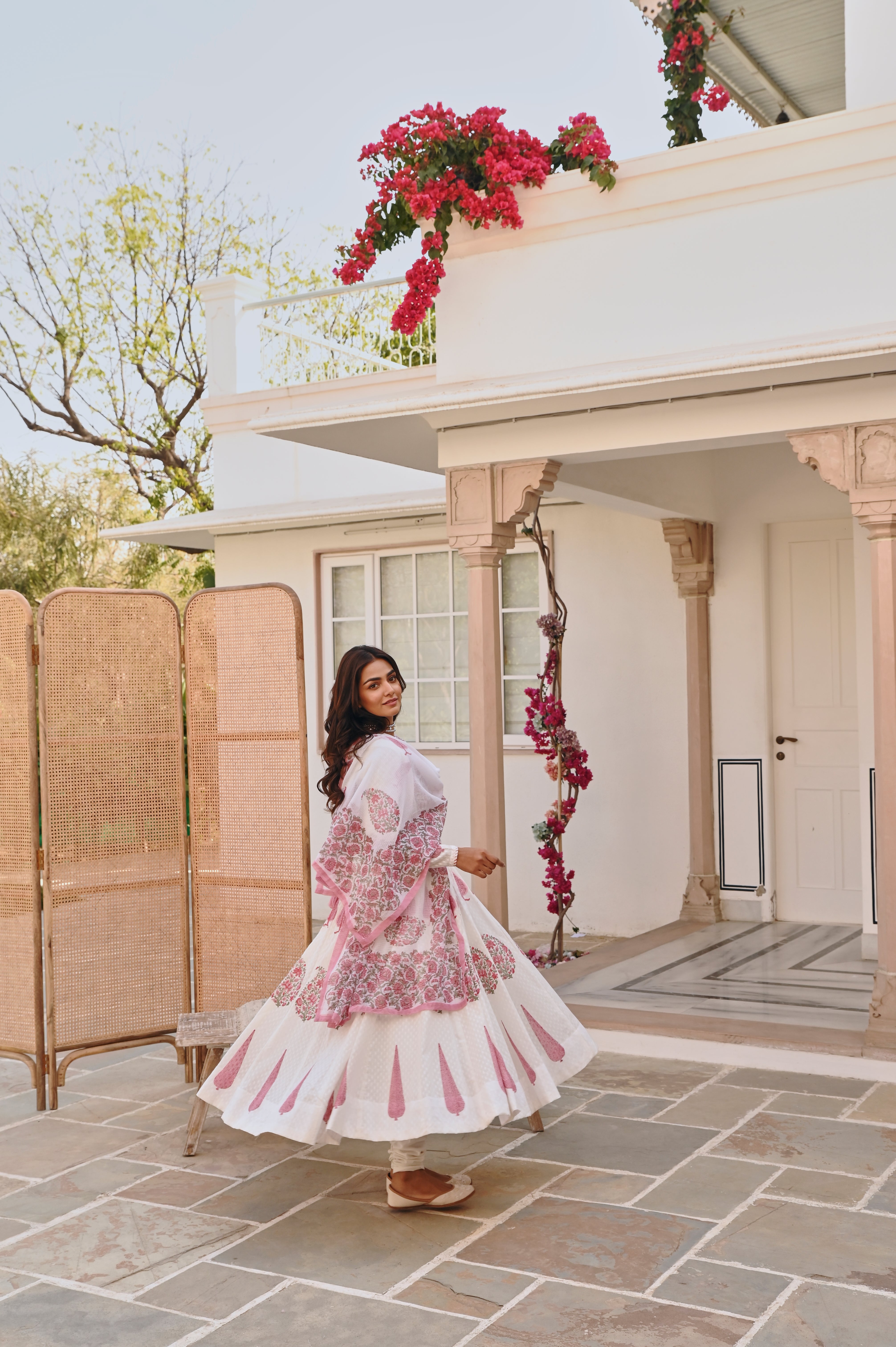 PINK HANDBLOCK PRINTED ANARKALI SET