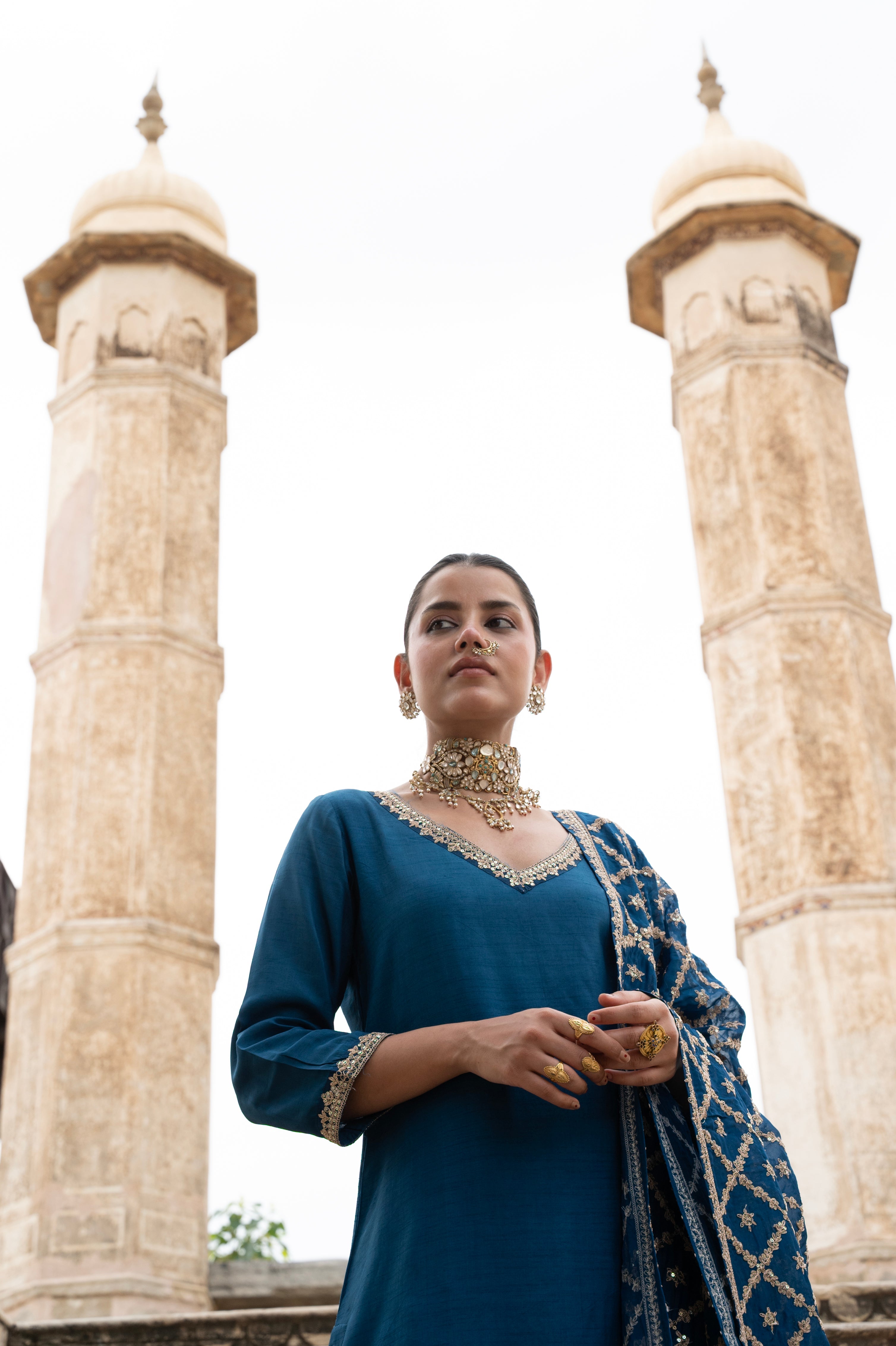 INDIGO BLUE PURE DOLA SILK EMBROIDERED KURTA SET