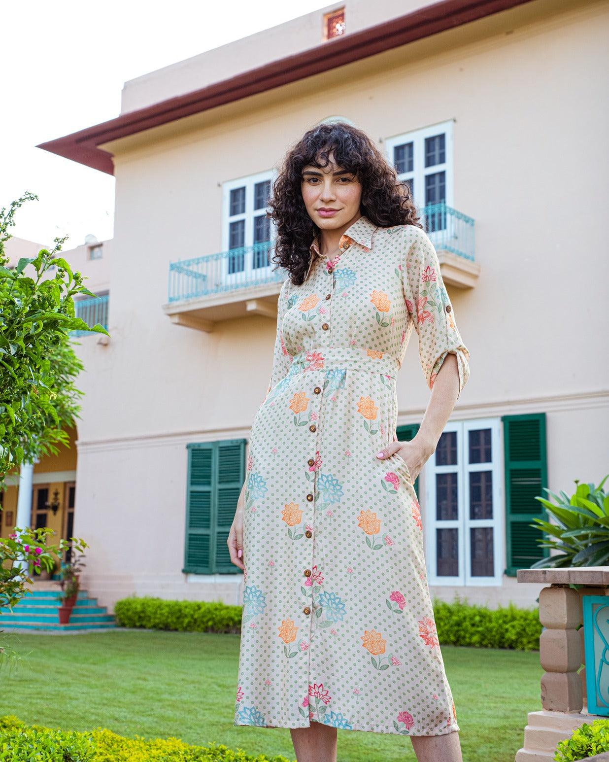 CREAM LONG ALINE SHIRT DRESS