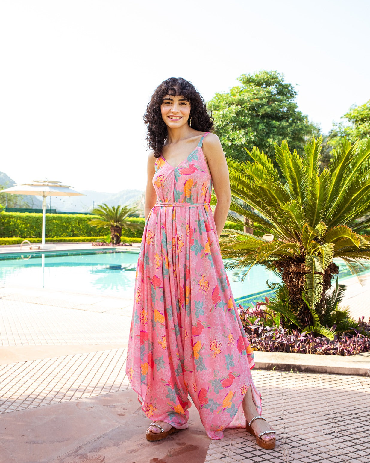 FLORESCENT PINK SPAGHETTI STRAPS JUMPSUIT