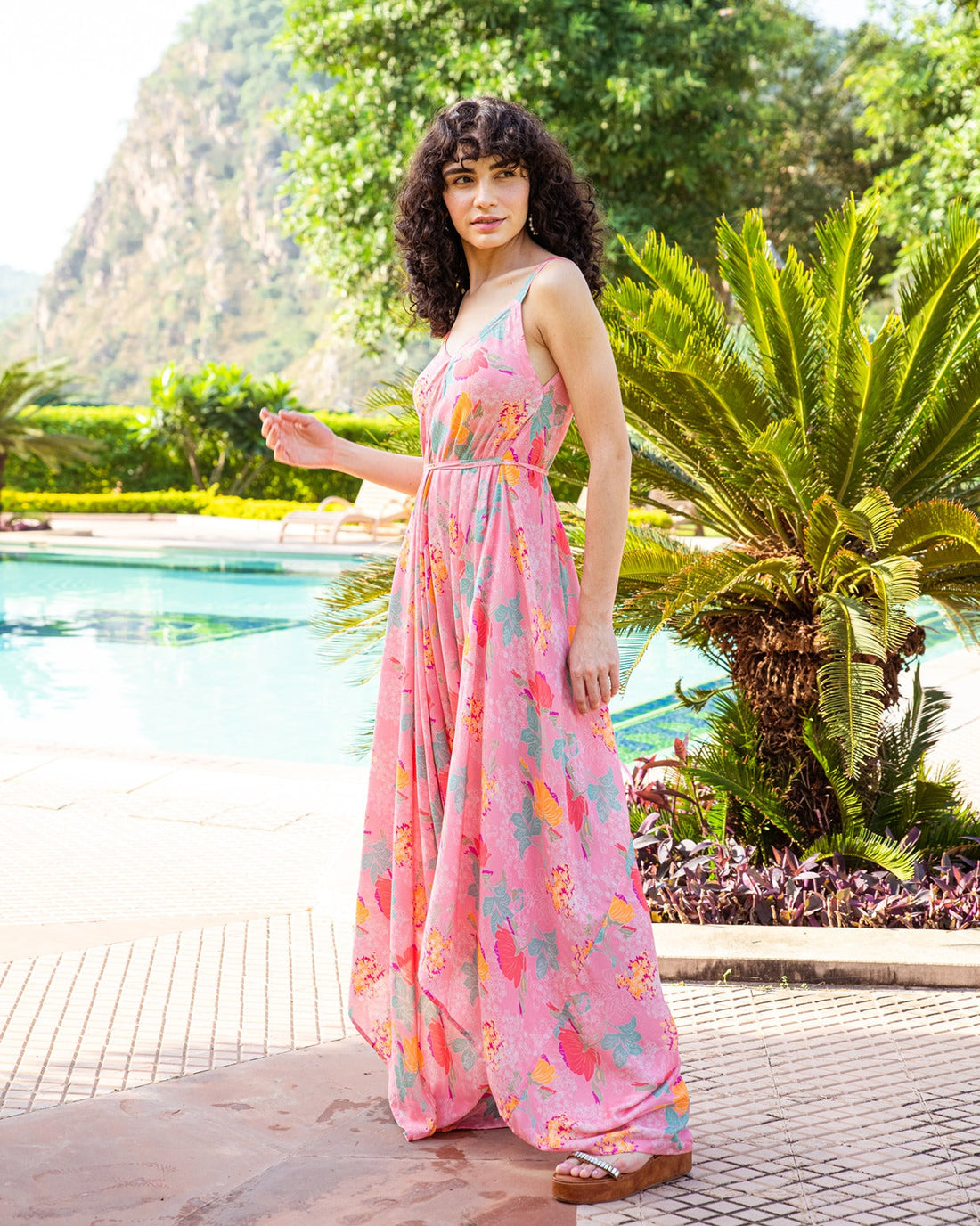 FLORESCENT PINK SPAGHETTI STRAPS JUMPSUIT