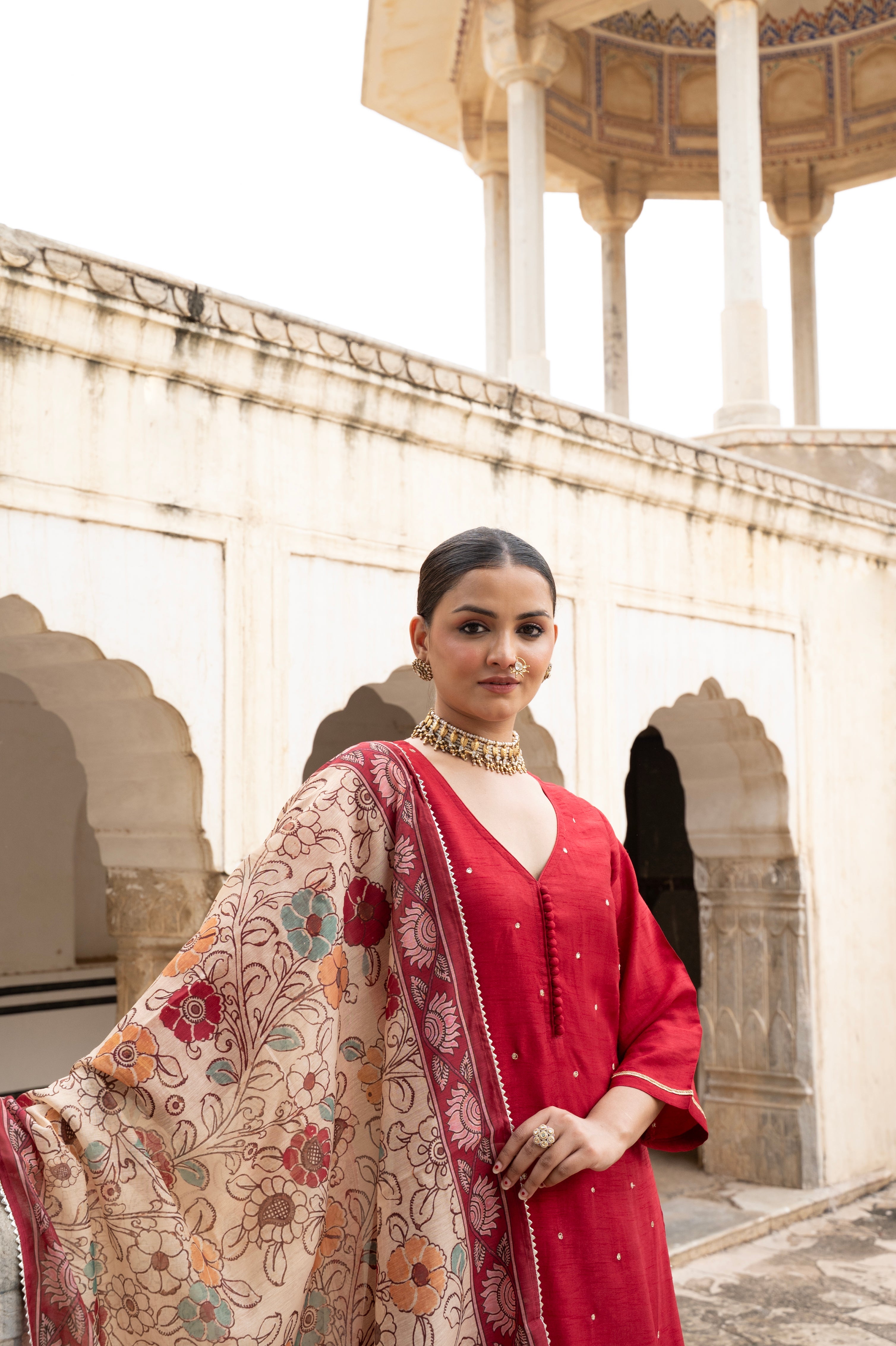 MAROON PURE DOLA SILK EMBROIDERED KURTA SET