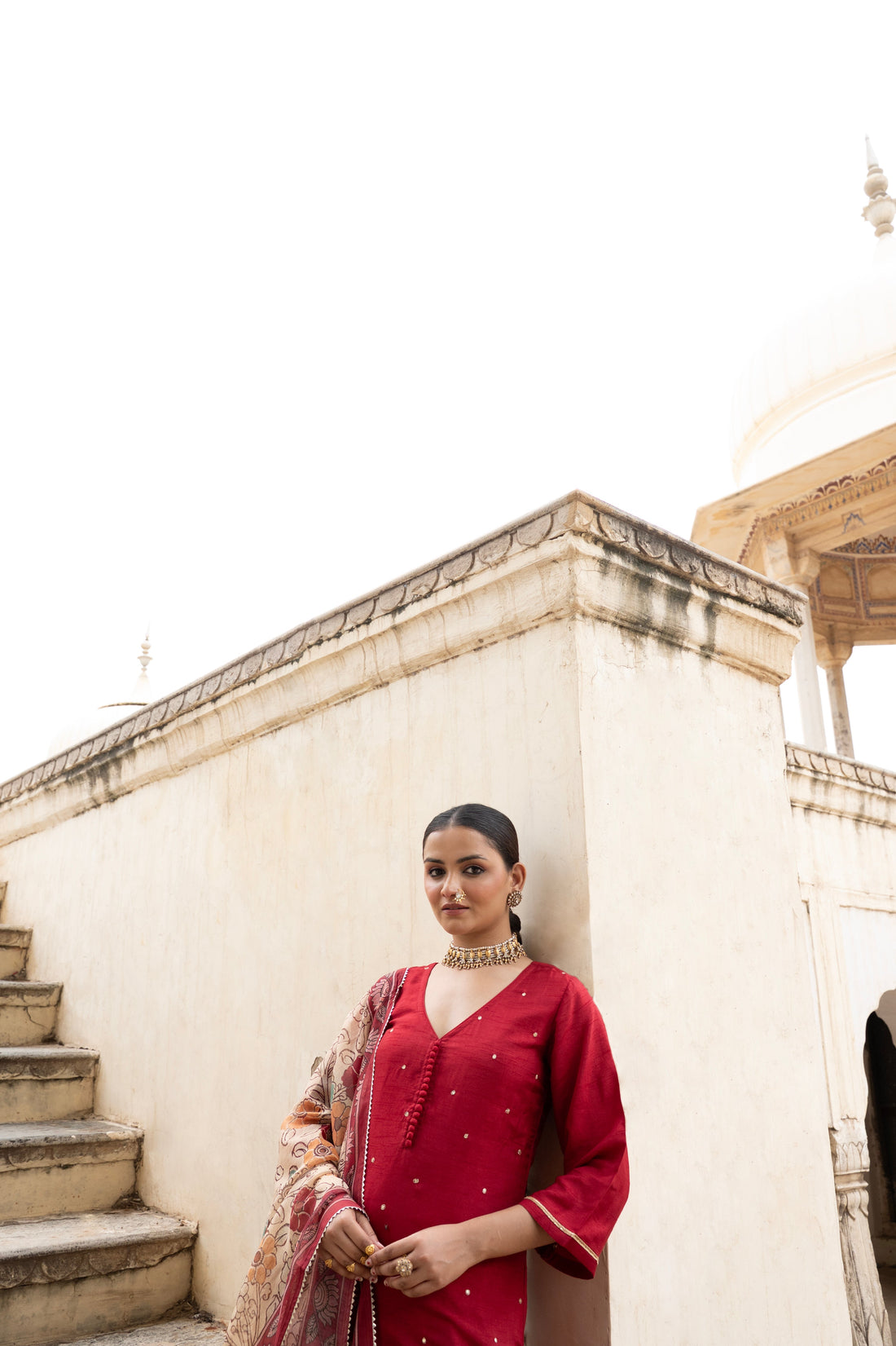 MAROON PURE DOLA SILK EMBROIDERED KURTA SET