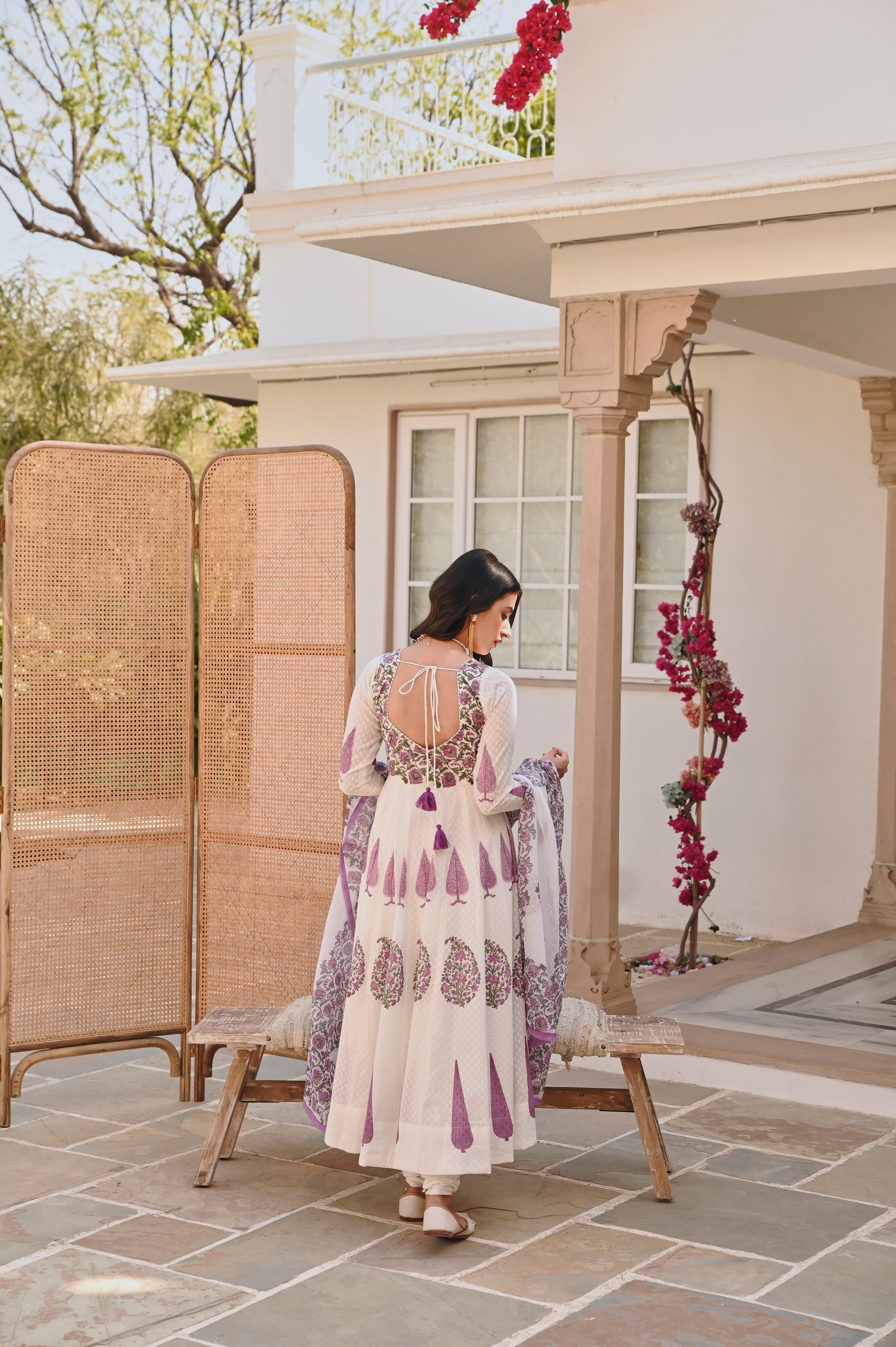 PURPLE HANDBLOCK PRINTED ANARKALI SET