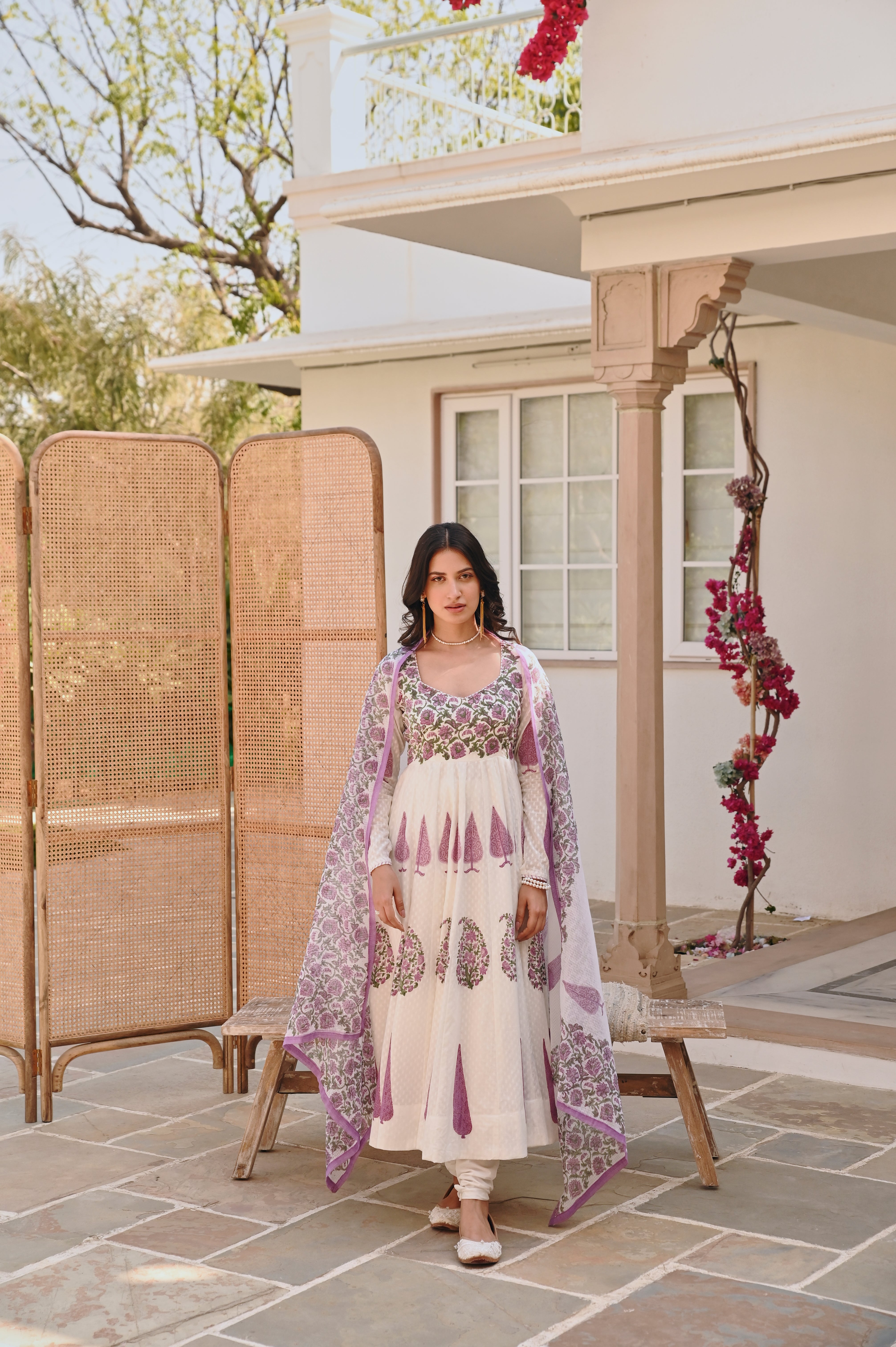 PURPLE HANDBLOCK PRINTED ANARKALI SET