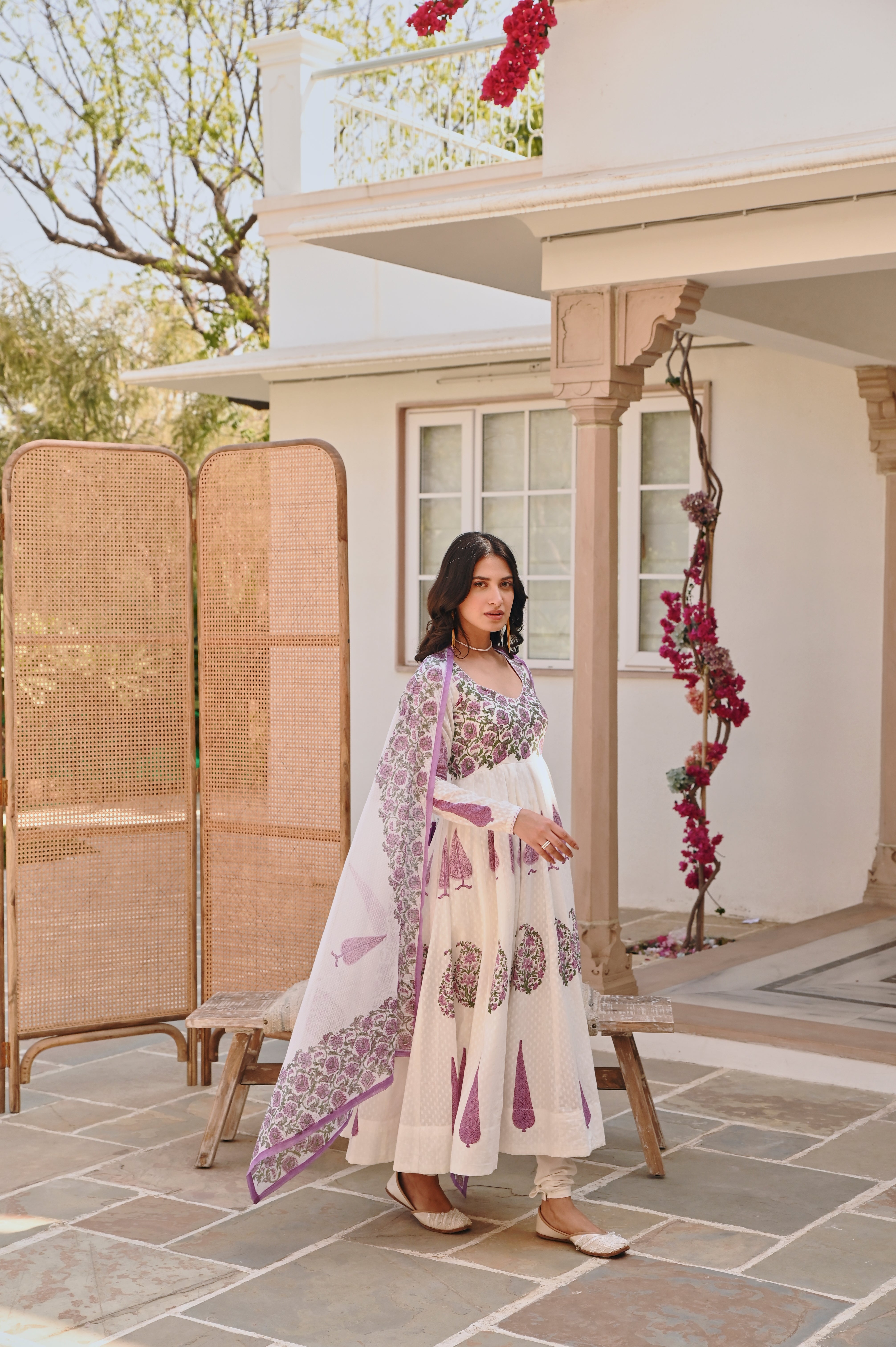 PURPLE HANDBLOCK PRINTED ANARKALI SET