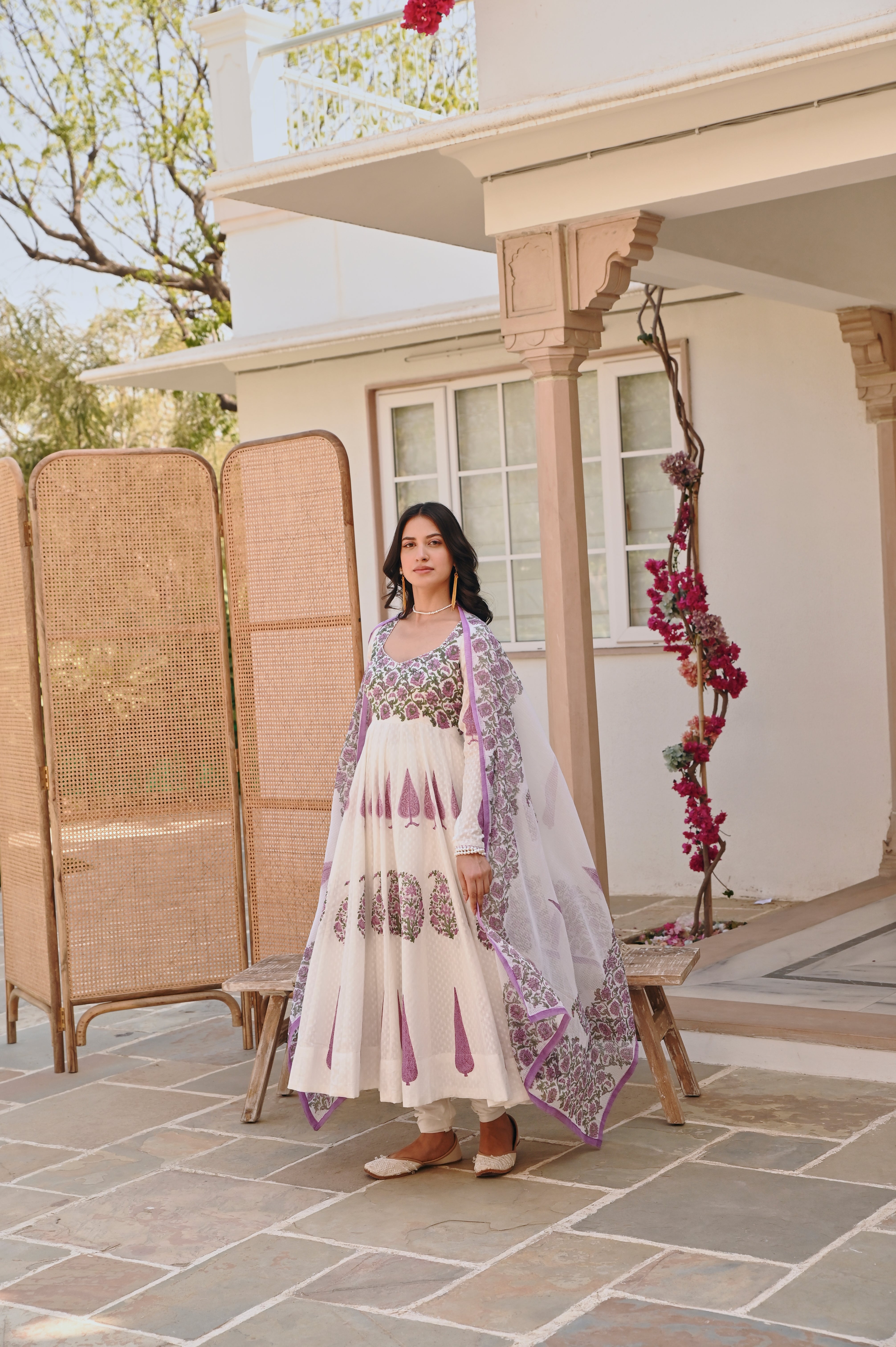 PURPLE HANDBLOCK PRINTED ANARKALI SET