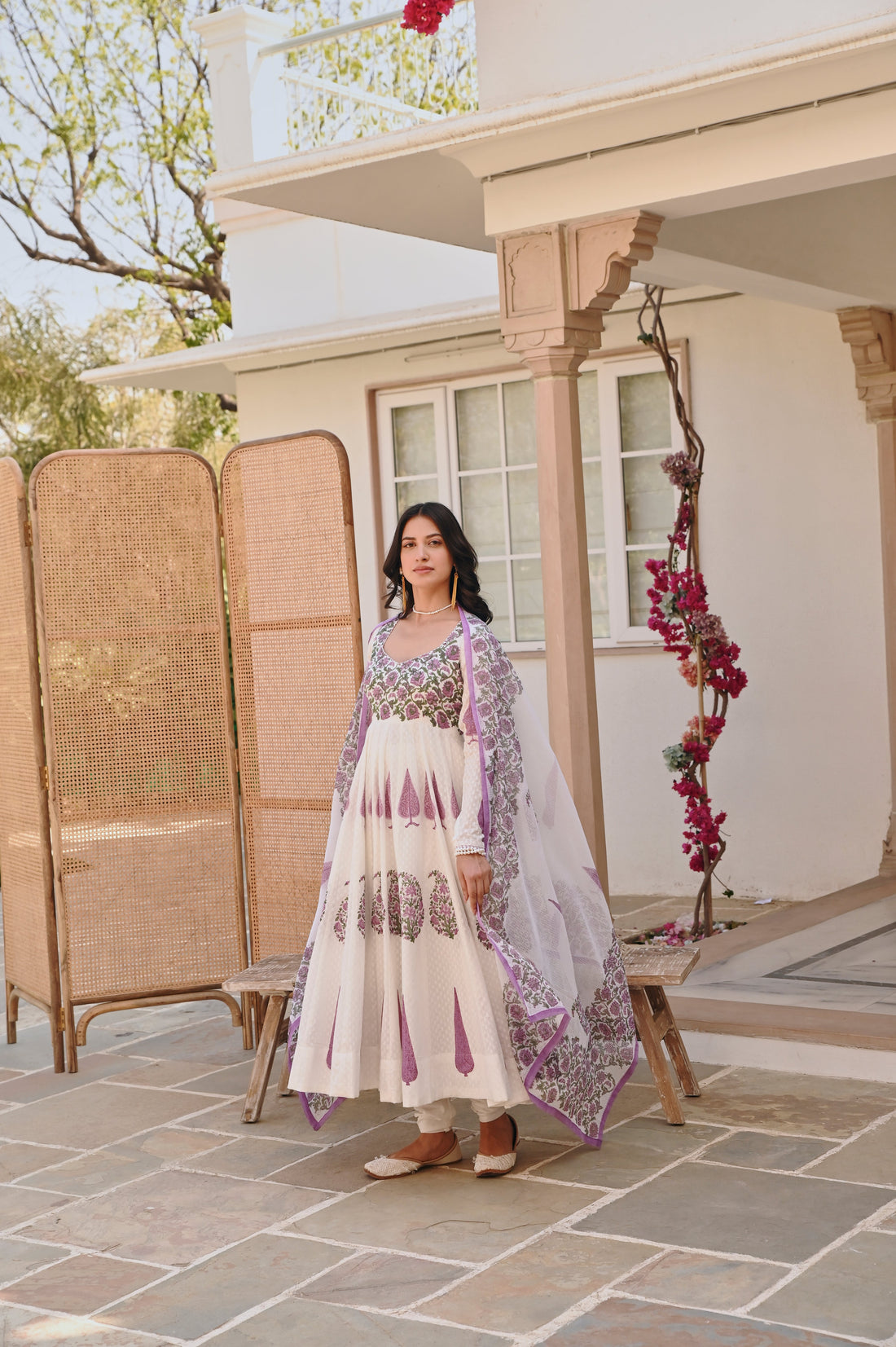 PURPLE HANDBLOCK PRINTED ANARKALI SET