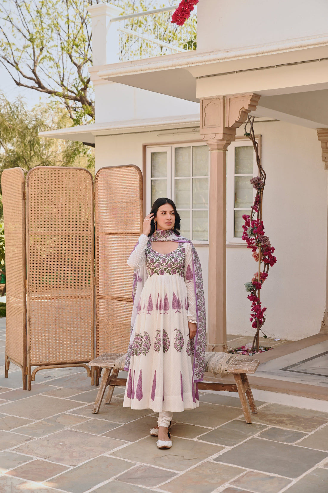 PURPLE HANDBLOCK PRINTED ANARKALI SET