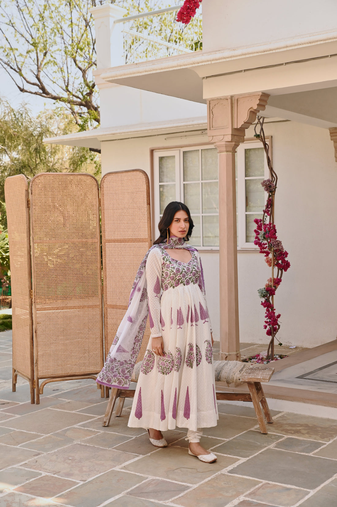 PURPLE HANDBLOCK PRINTED ANARKALI SET